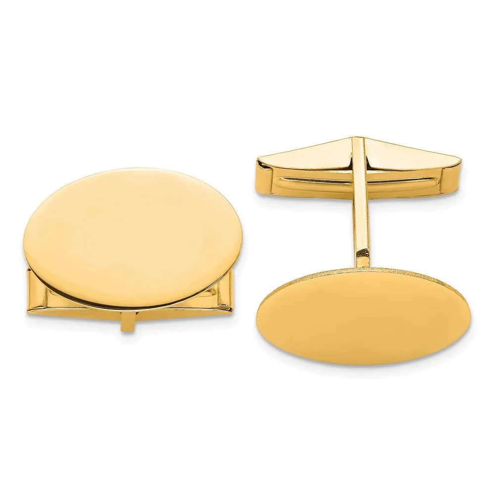 14k Real Gold Yellow Gold Men's Oval Cuff Links