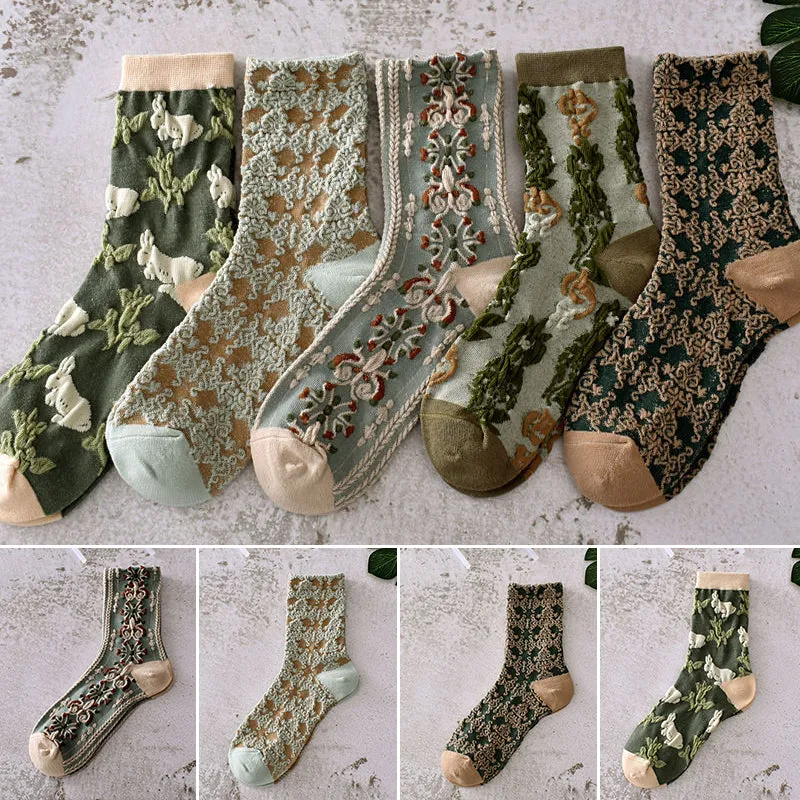 5 Pairs Womens Floral Cotton Socks