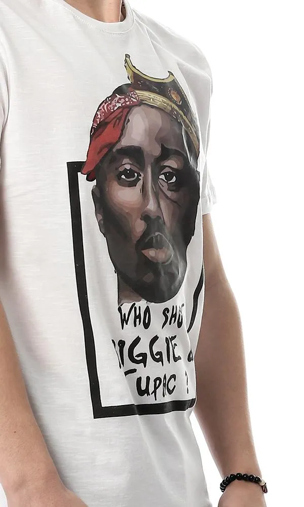 54093 Tupac Printed Inspired White Tee