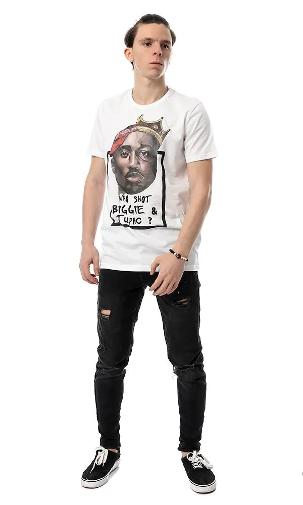 54093 Tupac Printed Inspired White Tee