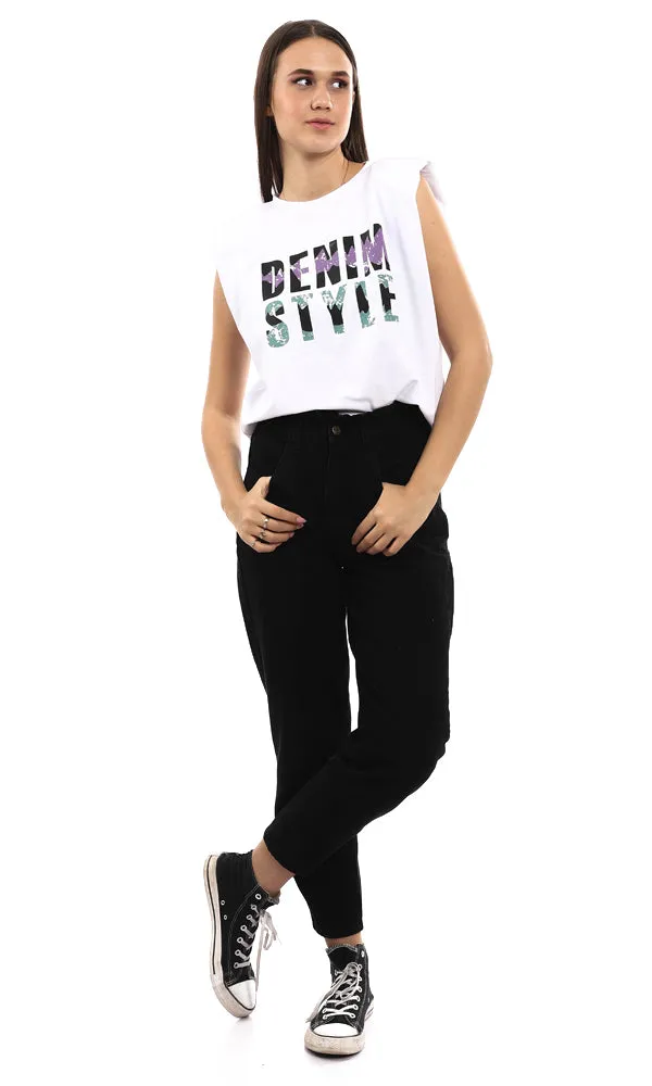 94786 Colorful "Denim Style" Printed Cotton Tee - White