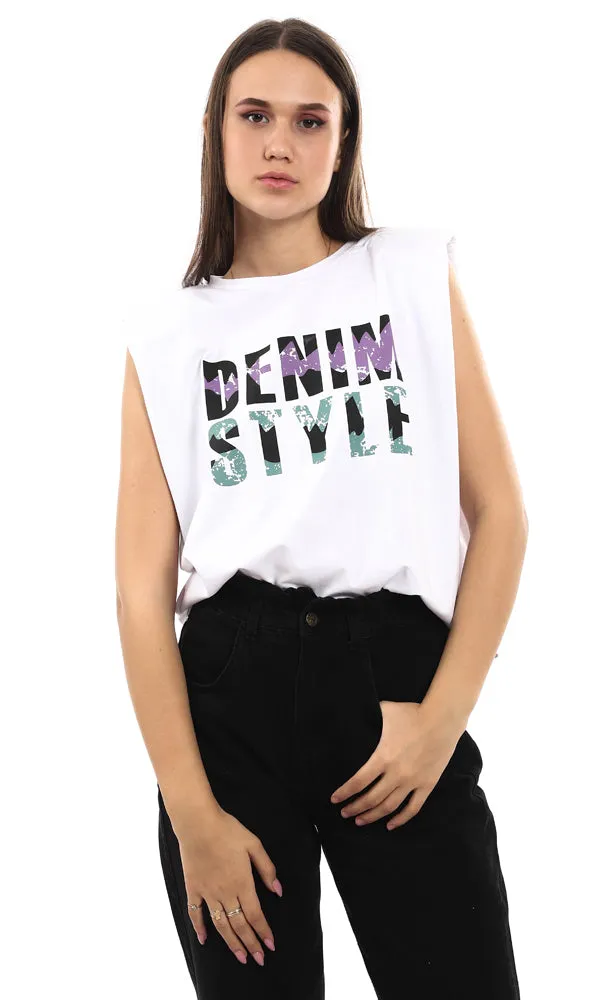 94786 Colorful "Denim Style" Printed Cotton Tee - White