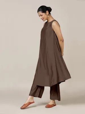 Anoki x Rozaana | A Line Kurta in Walnut Brown with Thread Work | Coords or Only Kurta