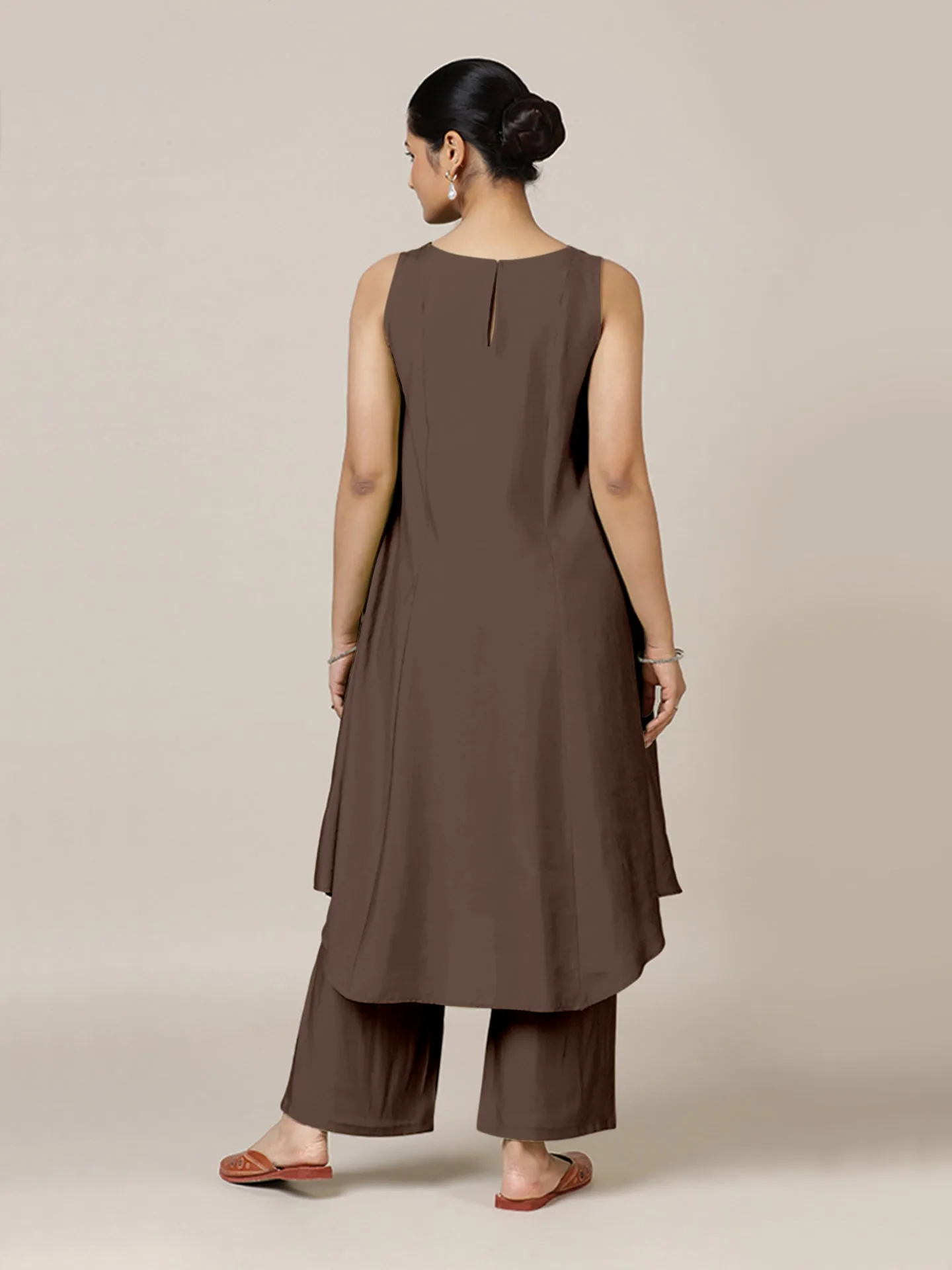 Anoki x Rozaana | A Line Kurta in Walnut Brown with Thread Work | Coords or Only Kurta