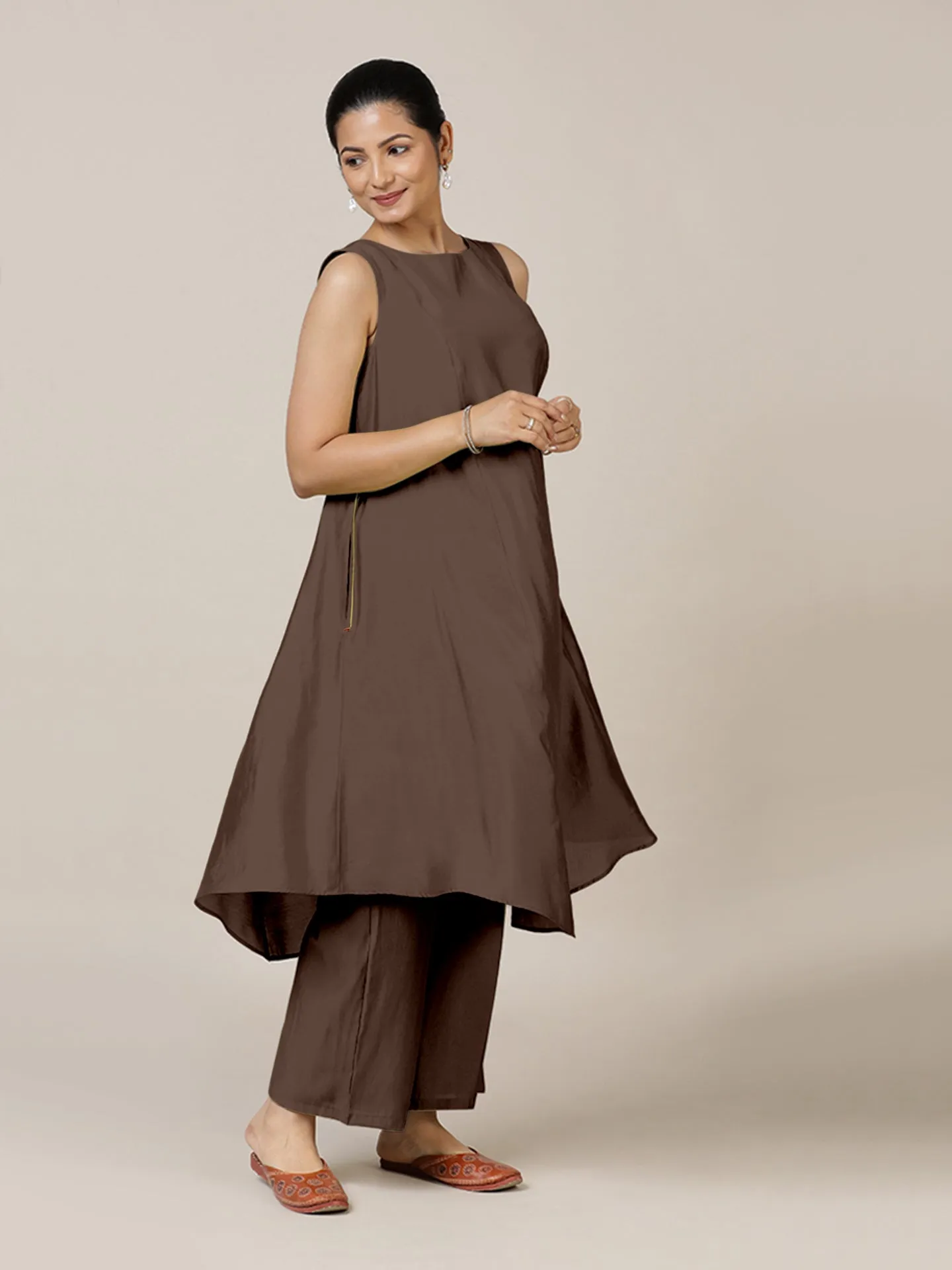 Anoki x Rozaana | A Line Kurta in Walnut Brown with Thread Work | Coords or Only Kurta