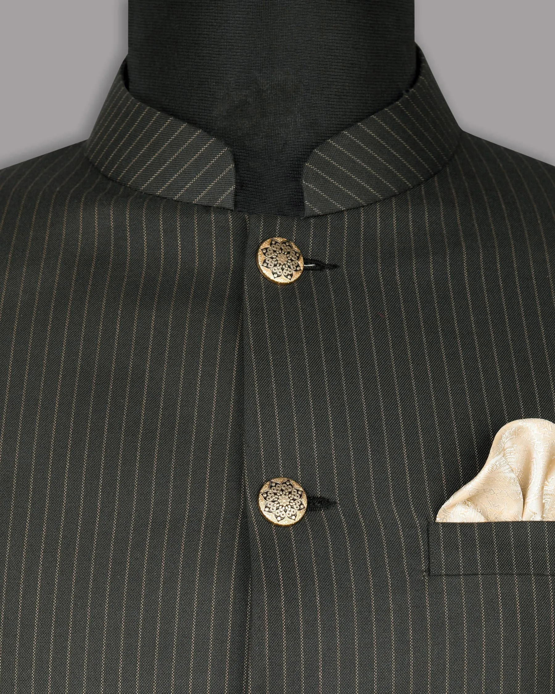 Armadillo Gray Striped Bandhgala/Mandarin Suit