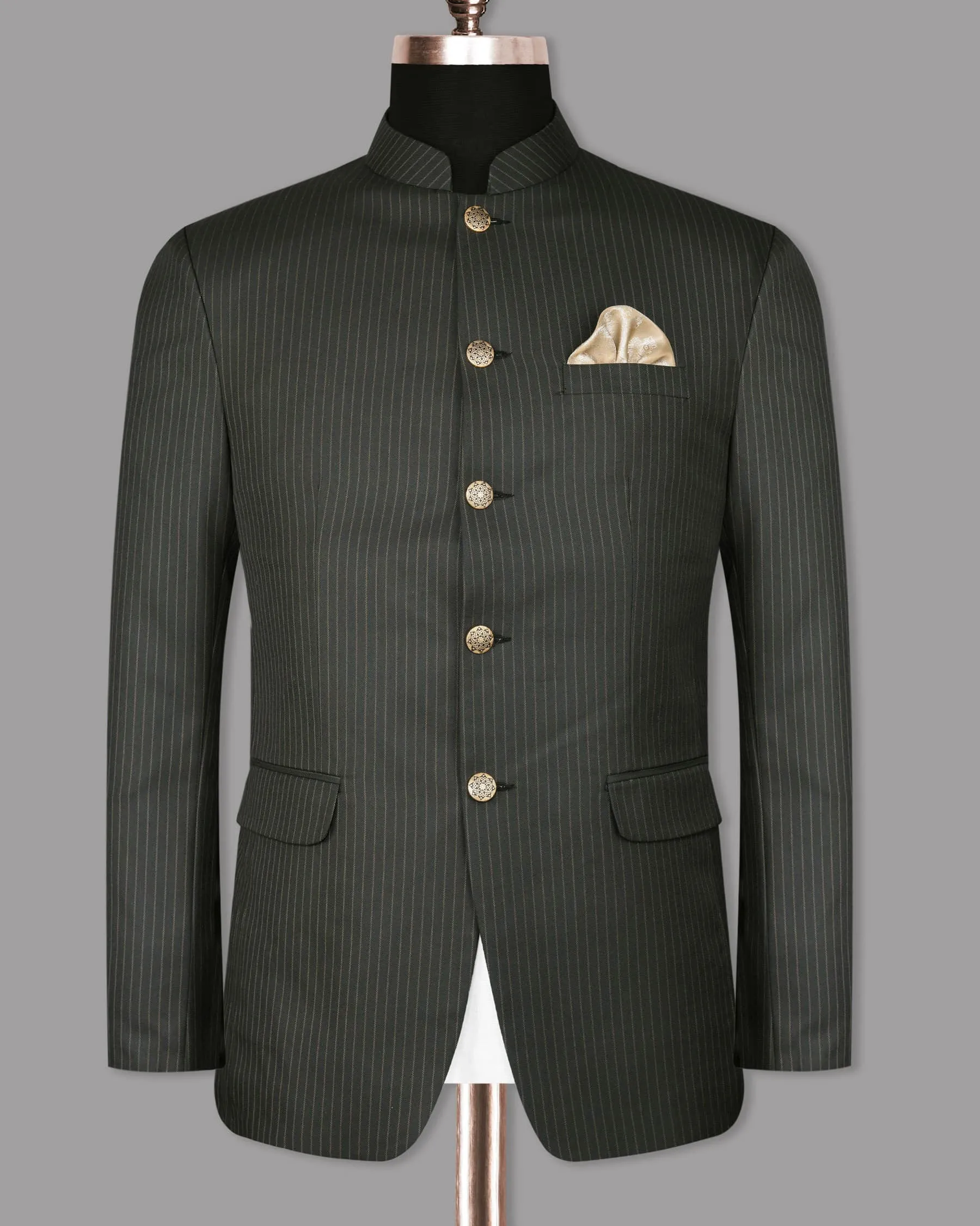 Armadillo Gray Striped Bandhgala/Mandarin Suit