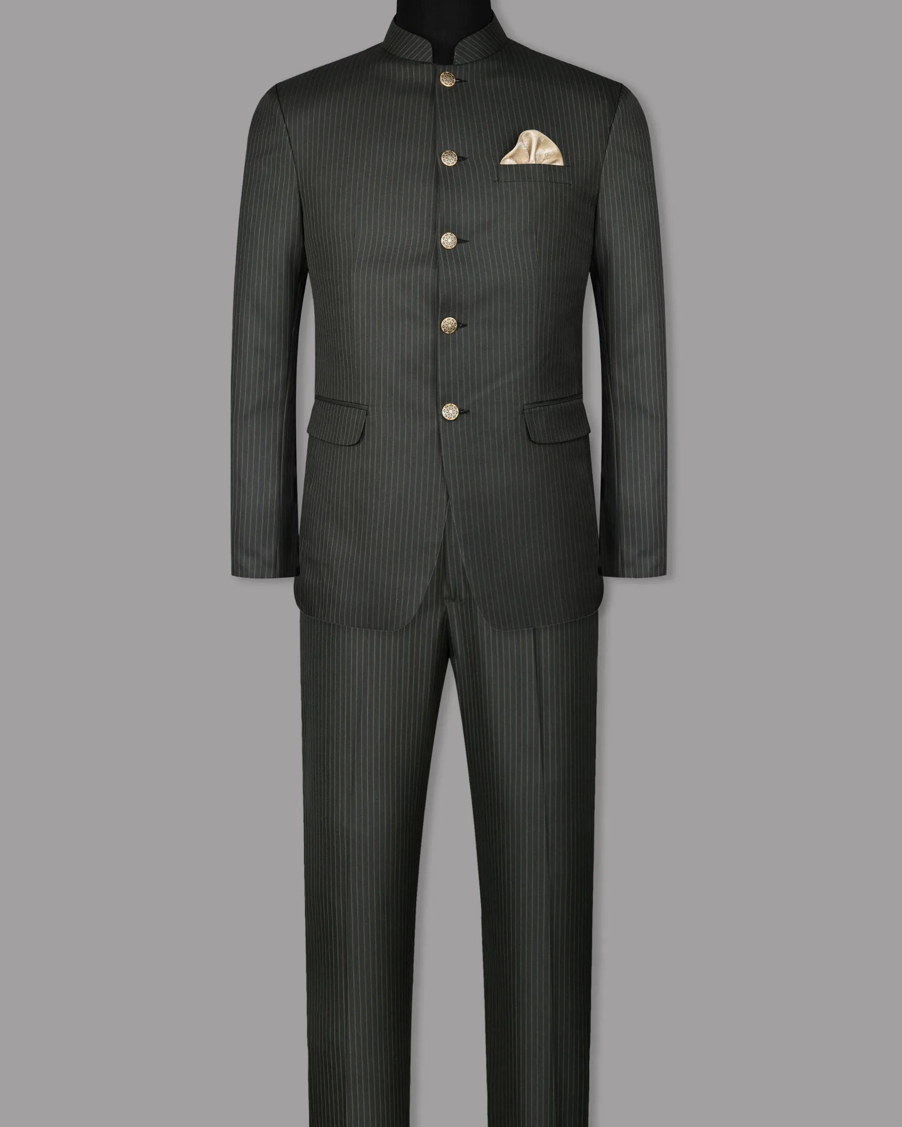 Armadillo Gray Striped Bandhgala/Mandarin Suit