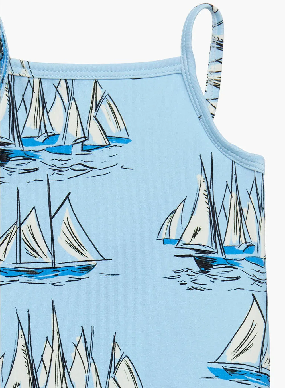 Baby Peplum Swimsuit in Blue Sailboat