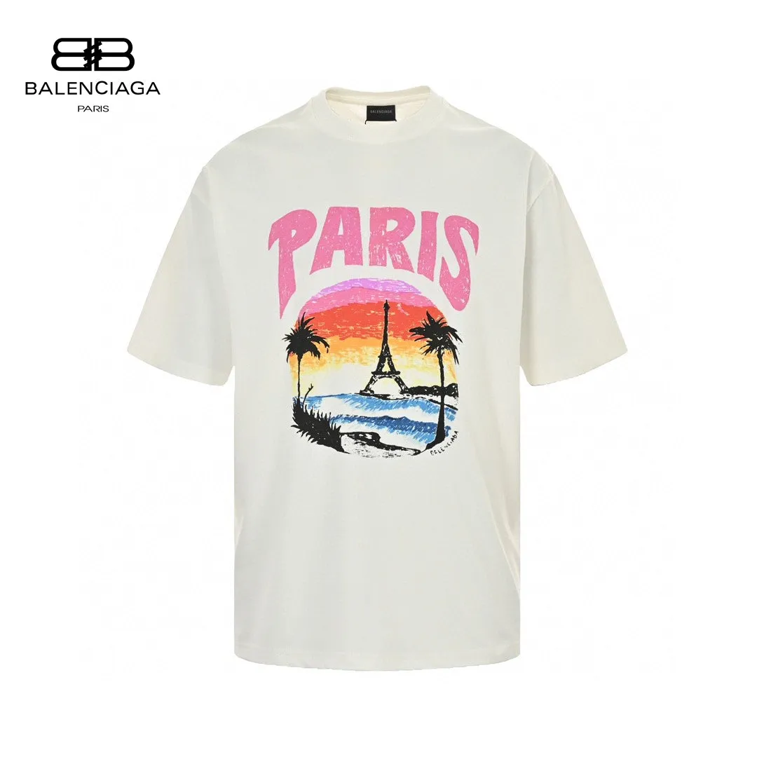 Balenciaga White T-Shirt with Paris Graphic