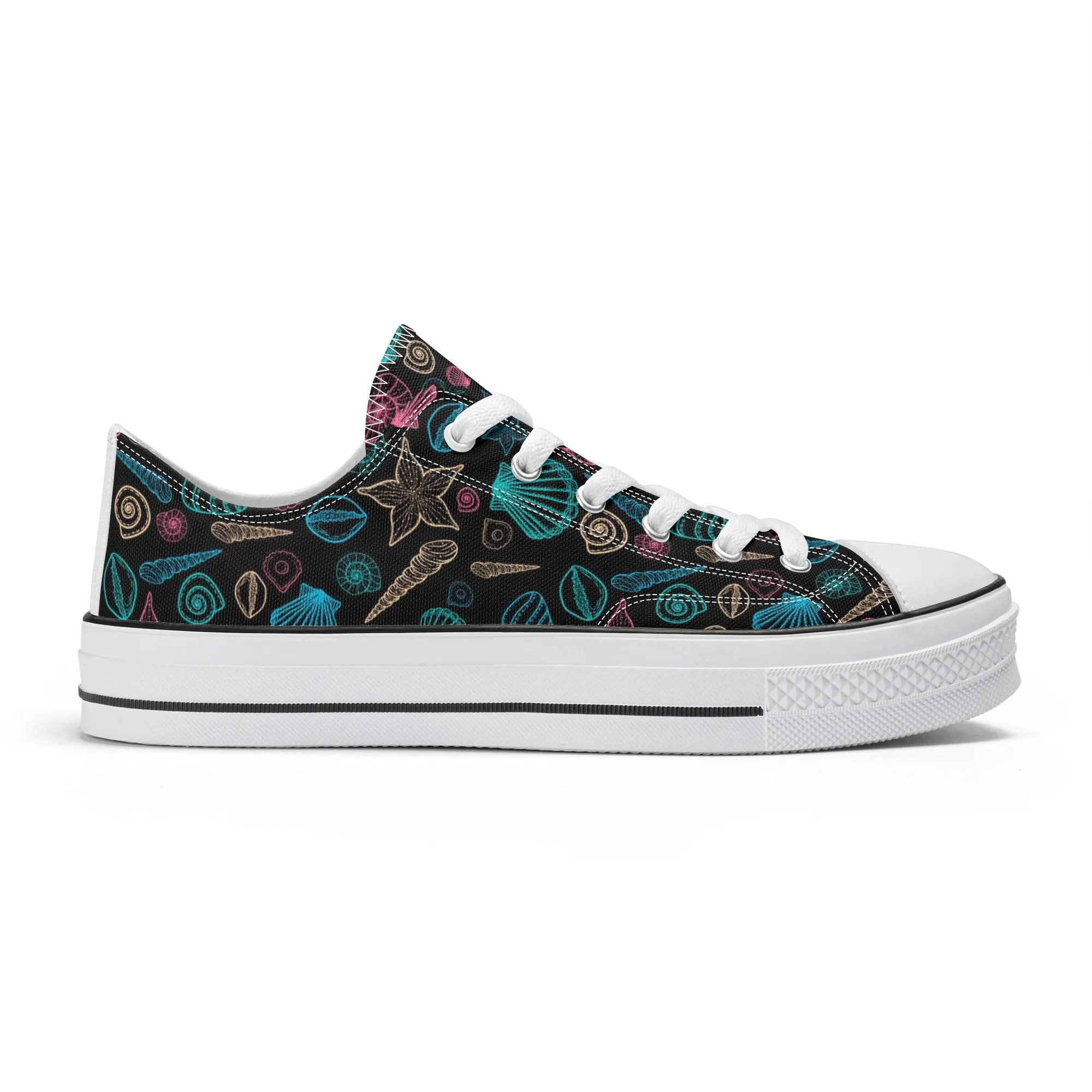 Beach & Seashells Pattern - Mens Classic Low Top Canvas Shoes for Footwear Lovers