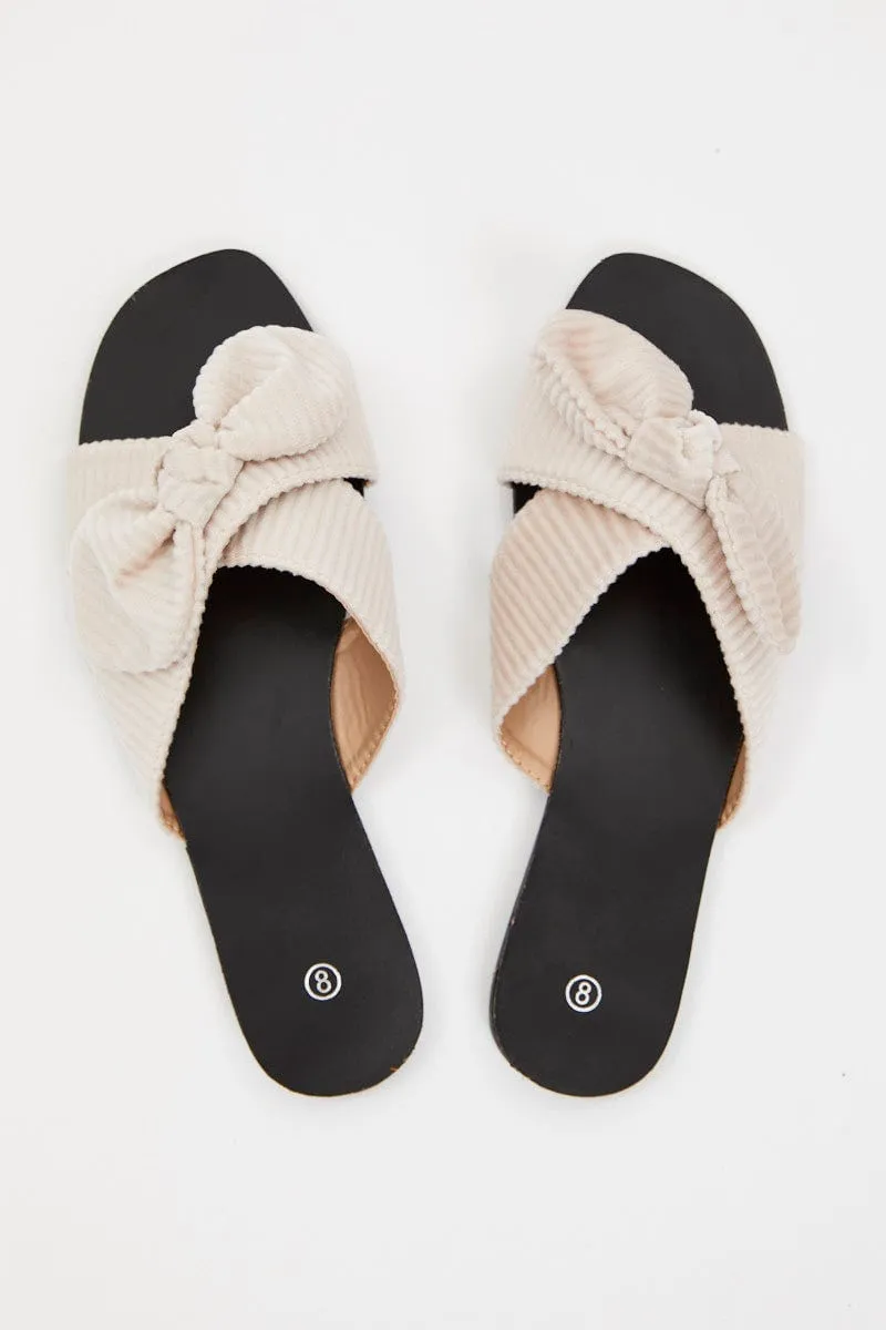 Beige Knot Detail Flat Slides