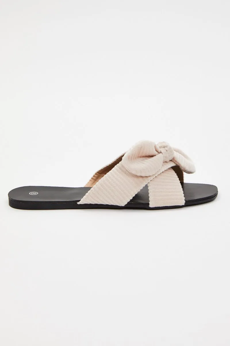 Beige Knot Detail Flat Slides