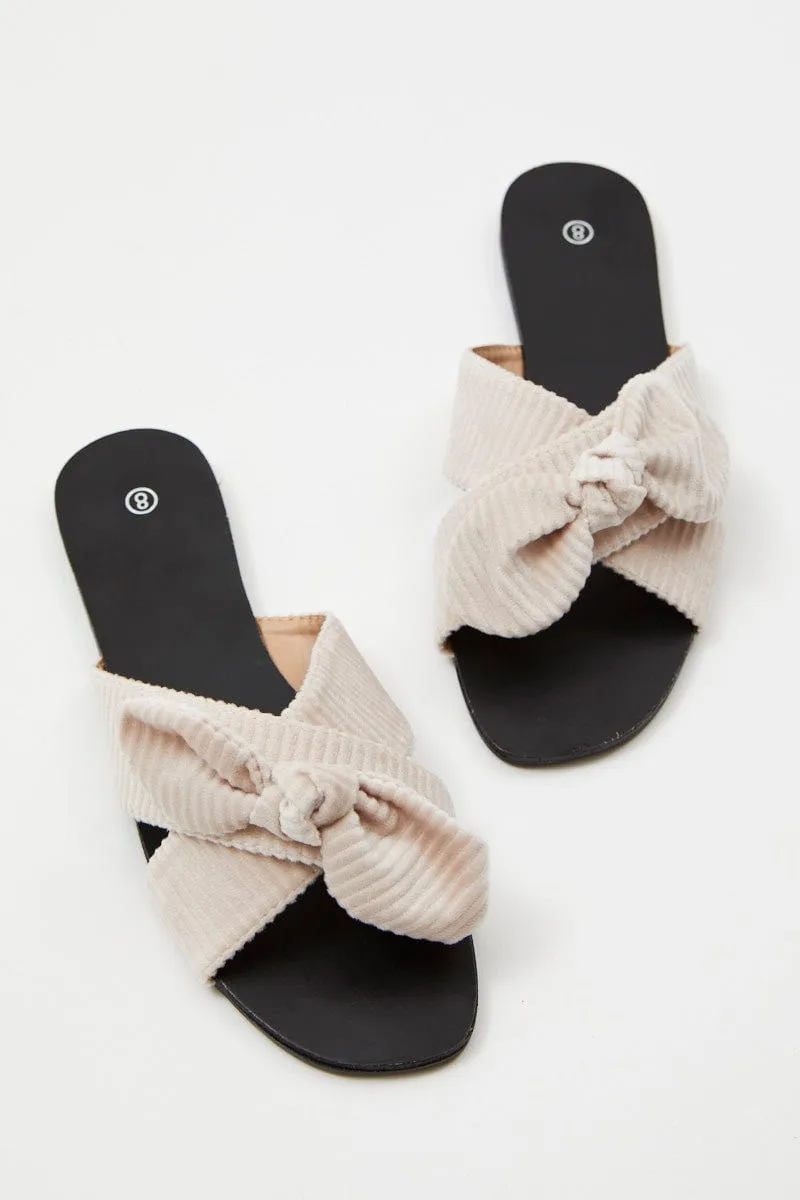 Beige Knot Detail Flat Slides