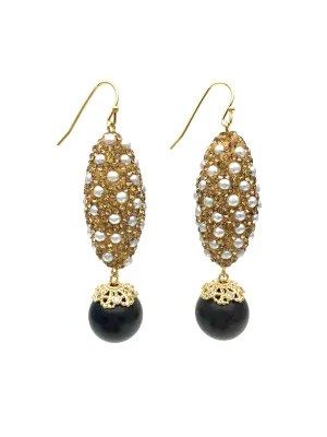 Black Obsidian With Rhinestones Statement Earrings AE016