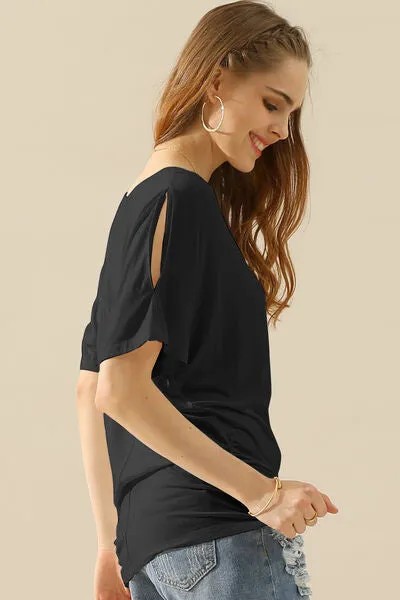 Boat Neck Short Sleeve Ruched Side Top