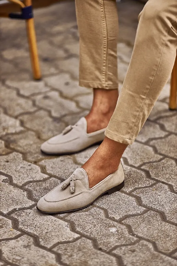 Bojoni Bravo Beige Suede Tassel Loafers