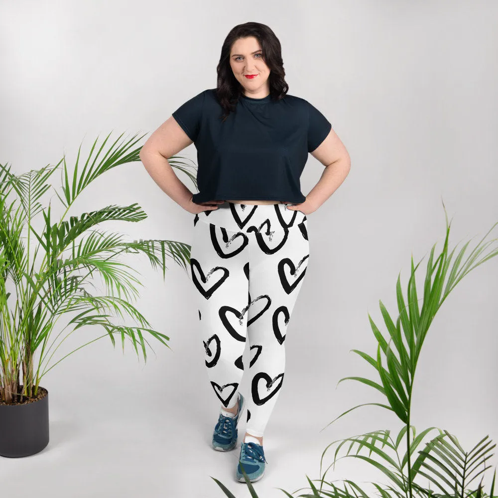 Brush Stroke Hearts Womens Light Weight Plus Size Leggings