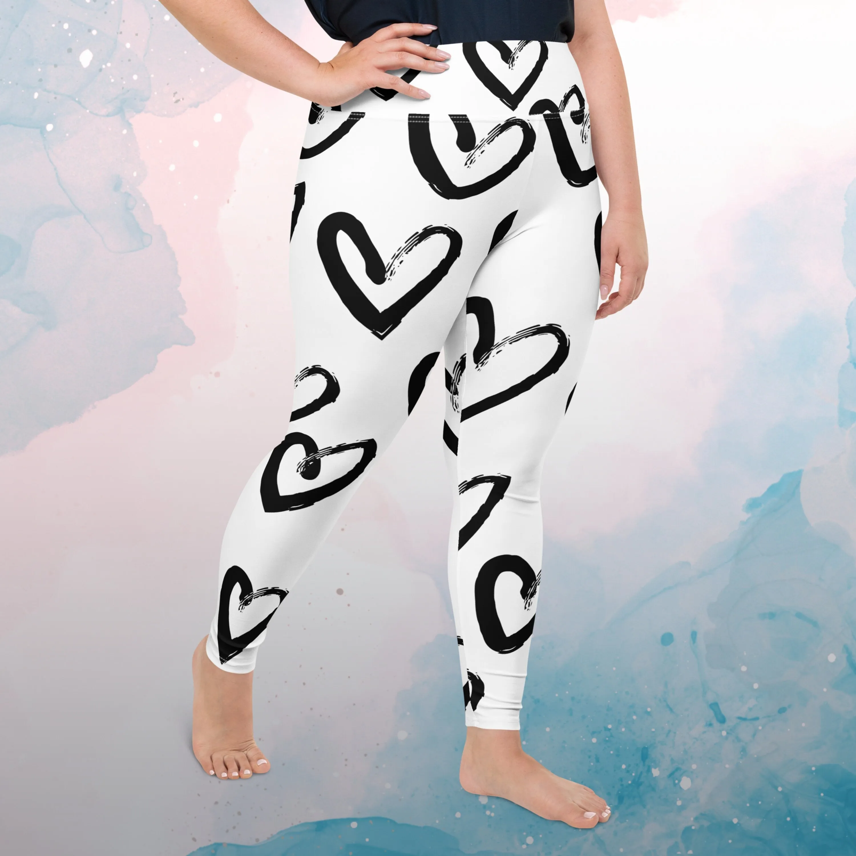 Brush Stroke Hearts Womens Light Weight Plus Size Leggings