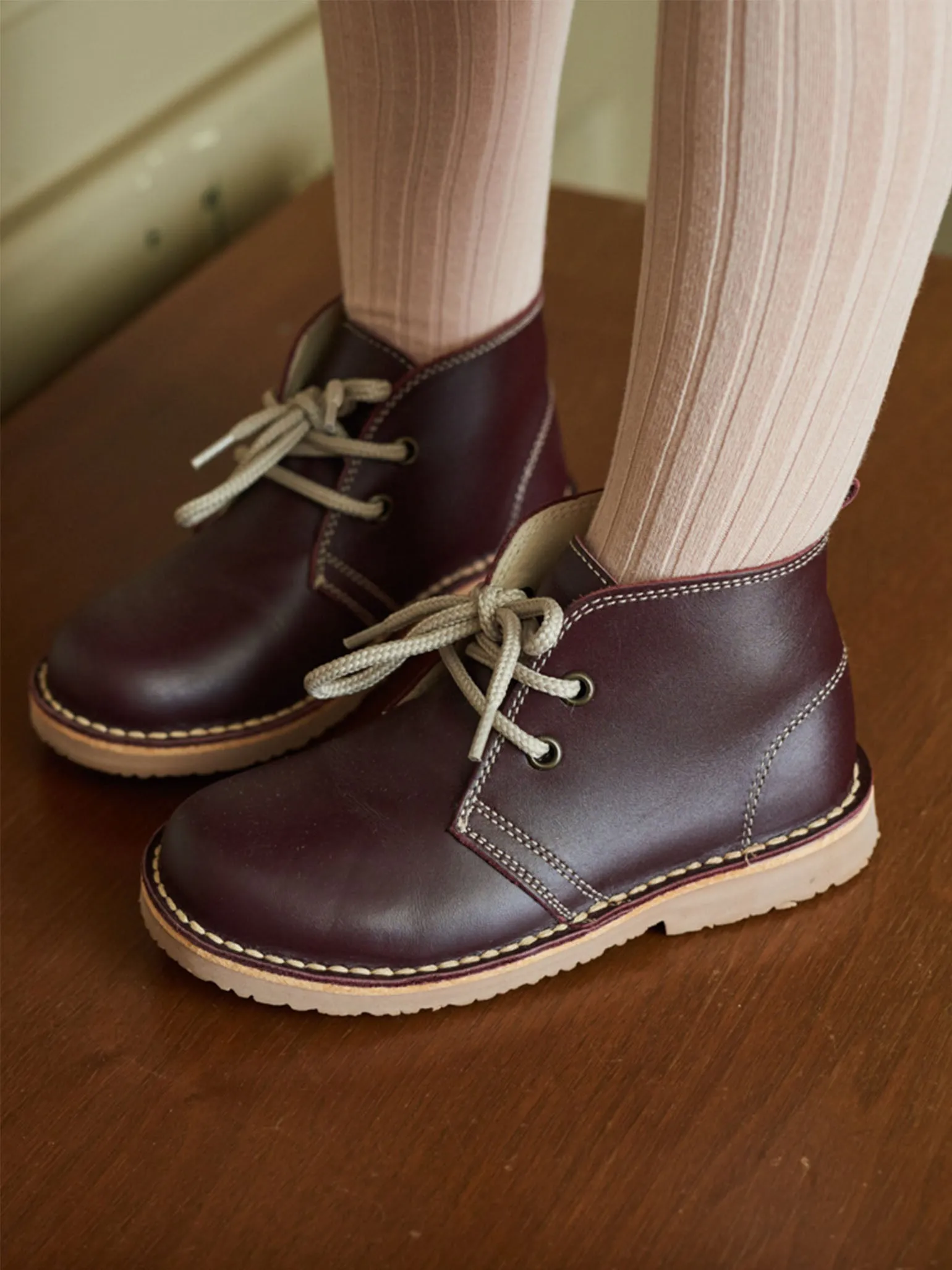 Burgundy Leather Kids Desert Boots