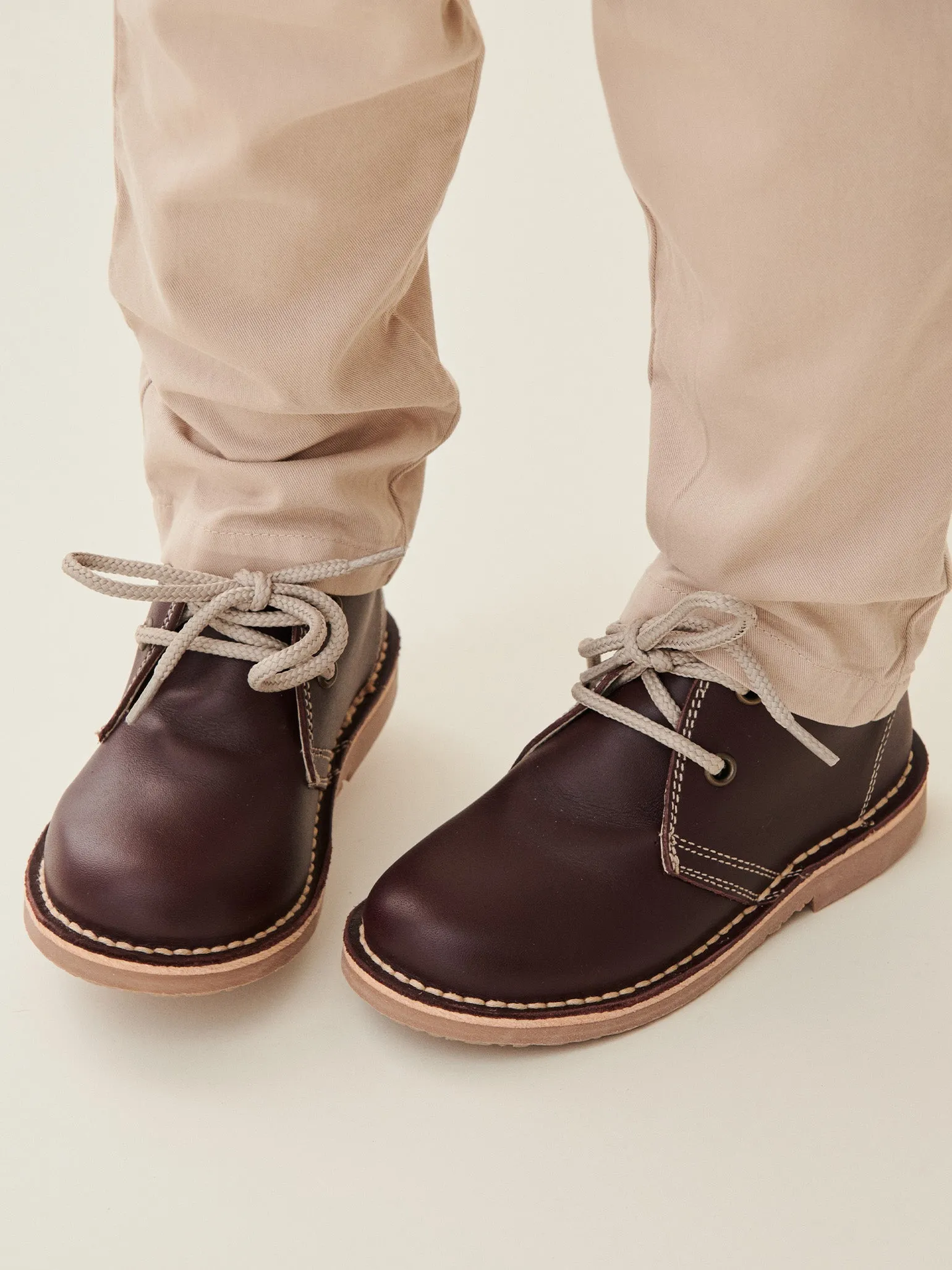 Burgundy Leather Kids Desert Boots