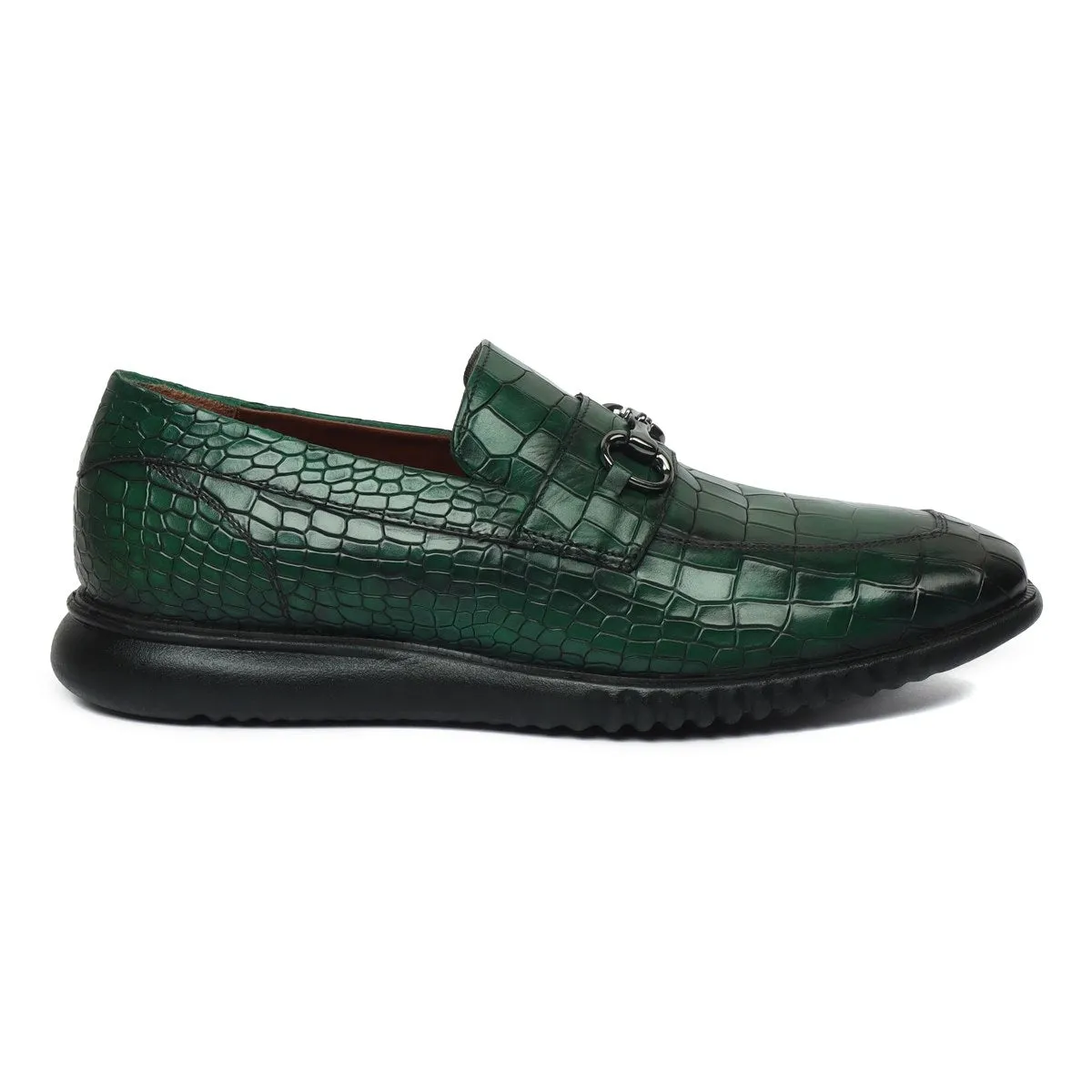 Burnished Green Loafer in Light Weight  Deep Cut Leather