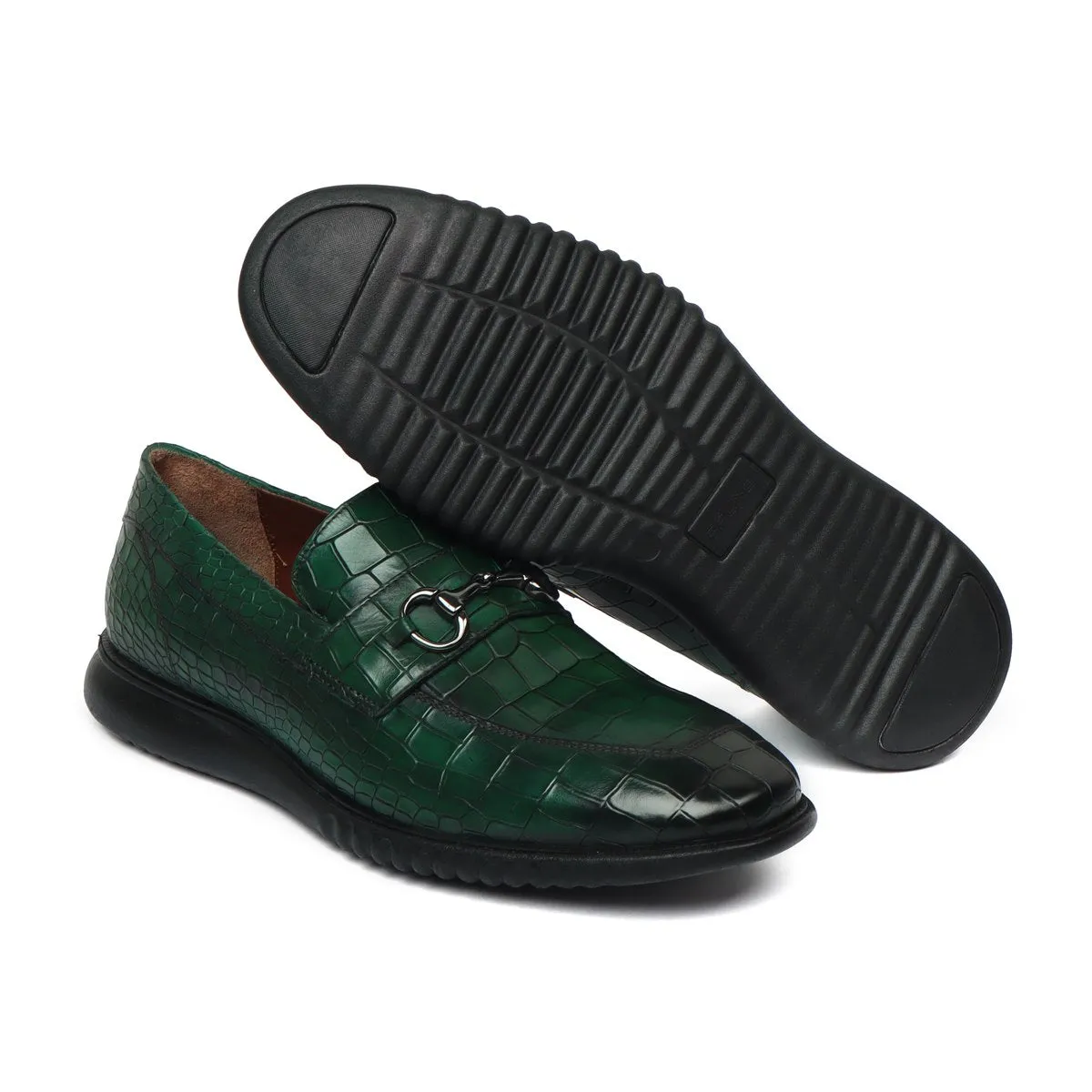 Burnished Green Loafer in Light Weight  Deep Cut Leather