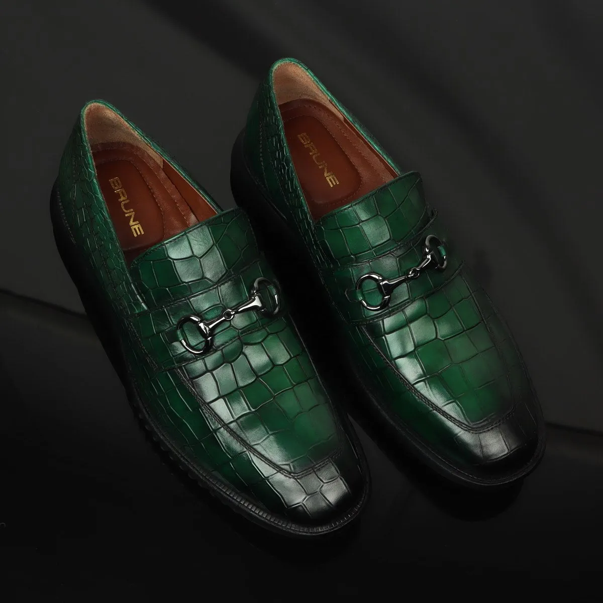 Burnished Green Loafer in Light Weight  Deep Cut Leather