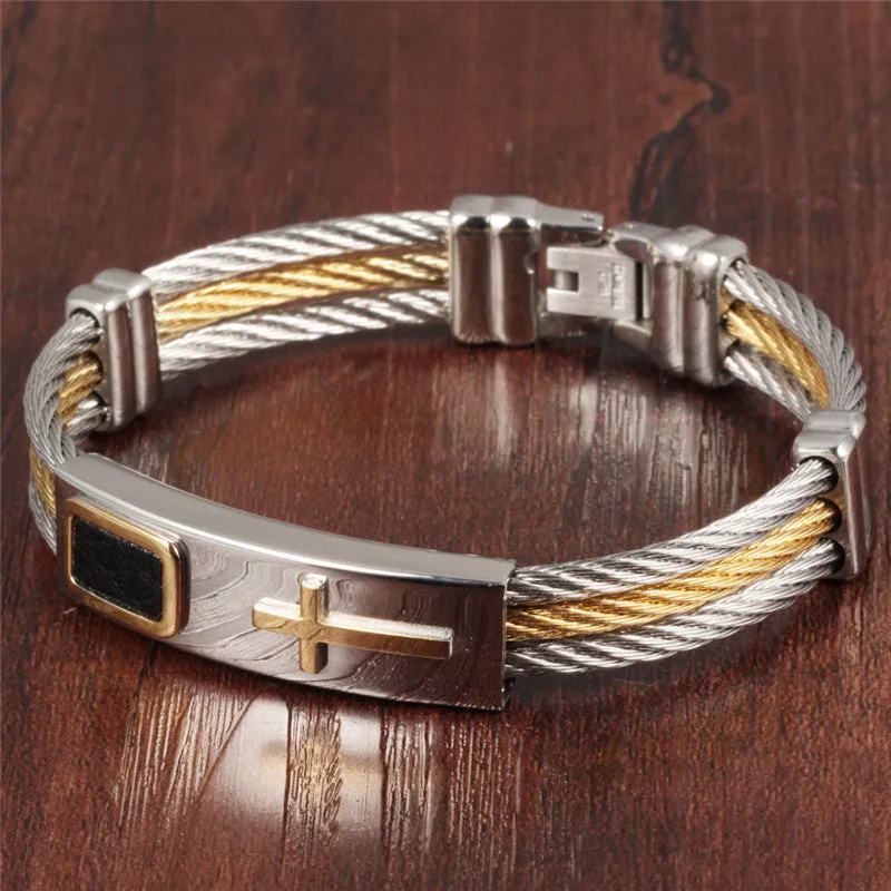 Casual Full Steel Man Bangles Fashion Three Layers Stainless Steel