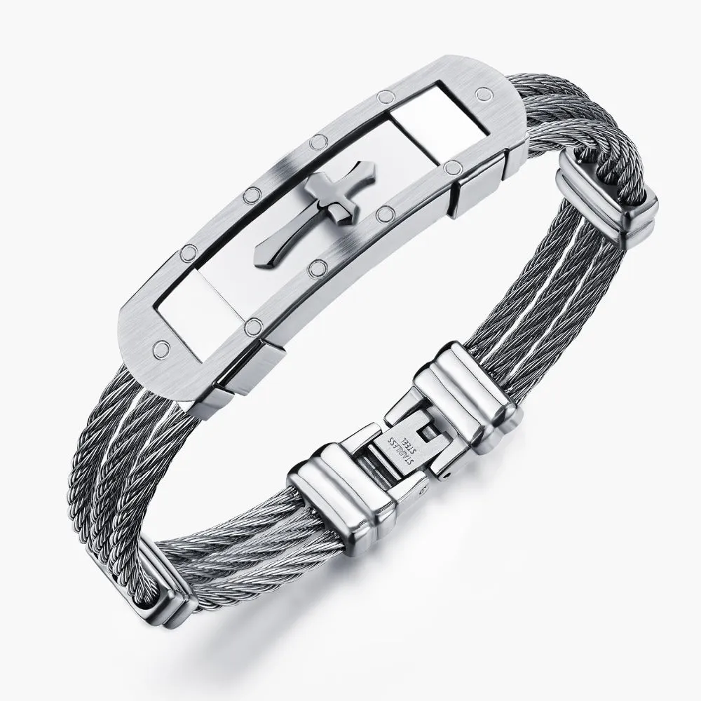 Casual Full Steel Man Bangles Fashion Three Layers Stainless Steel