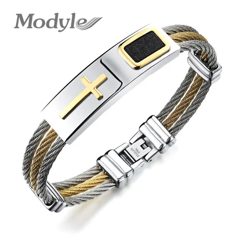 Casual Full Steel Man Bangles Fashion Three Layers Stainless Steel