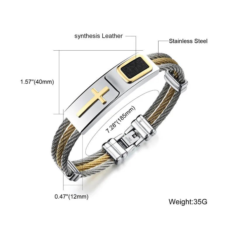 Casual Full Steel Man Bangles Fashion Three Layers Stainless Steel