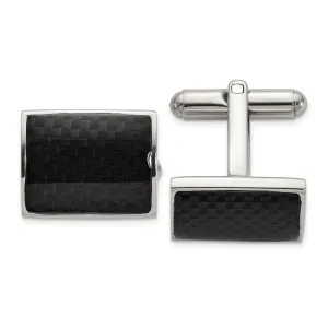 Chisel Stainless Steel Polished with Black Carbon Fiber Inlay Cuff Links