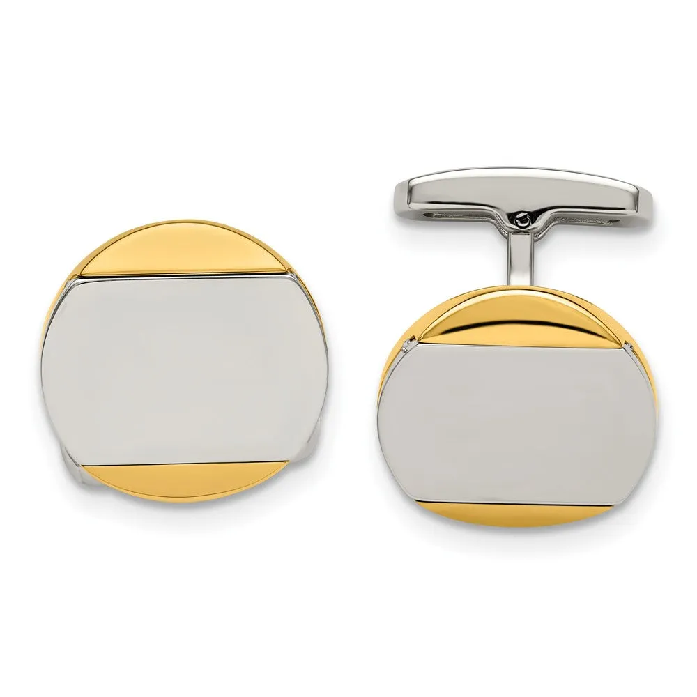 Chisel Stainless Steel Polished Yellow IP-Plated Circle Cufflinks