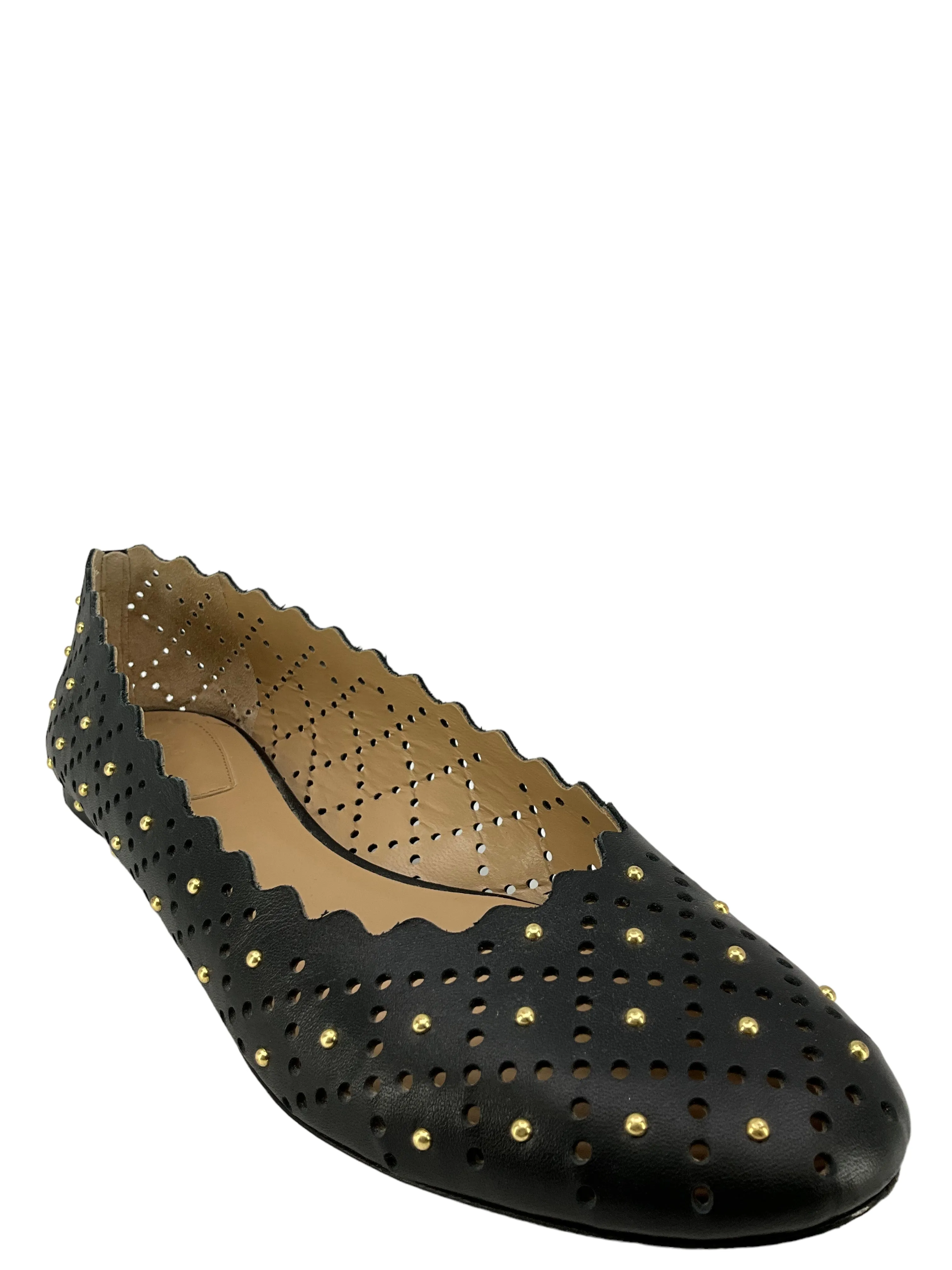 Chloe Black Lasercut And Studded Leather Flats Size 11