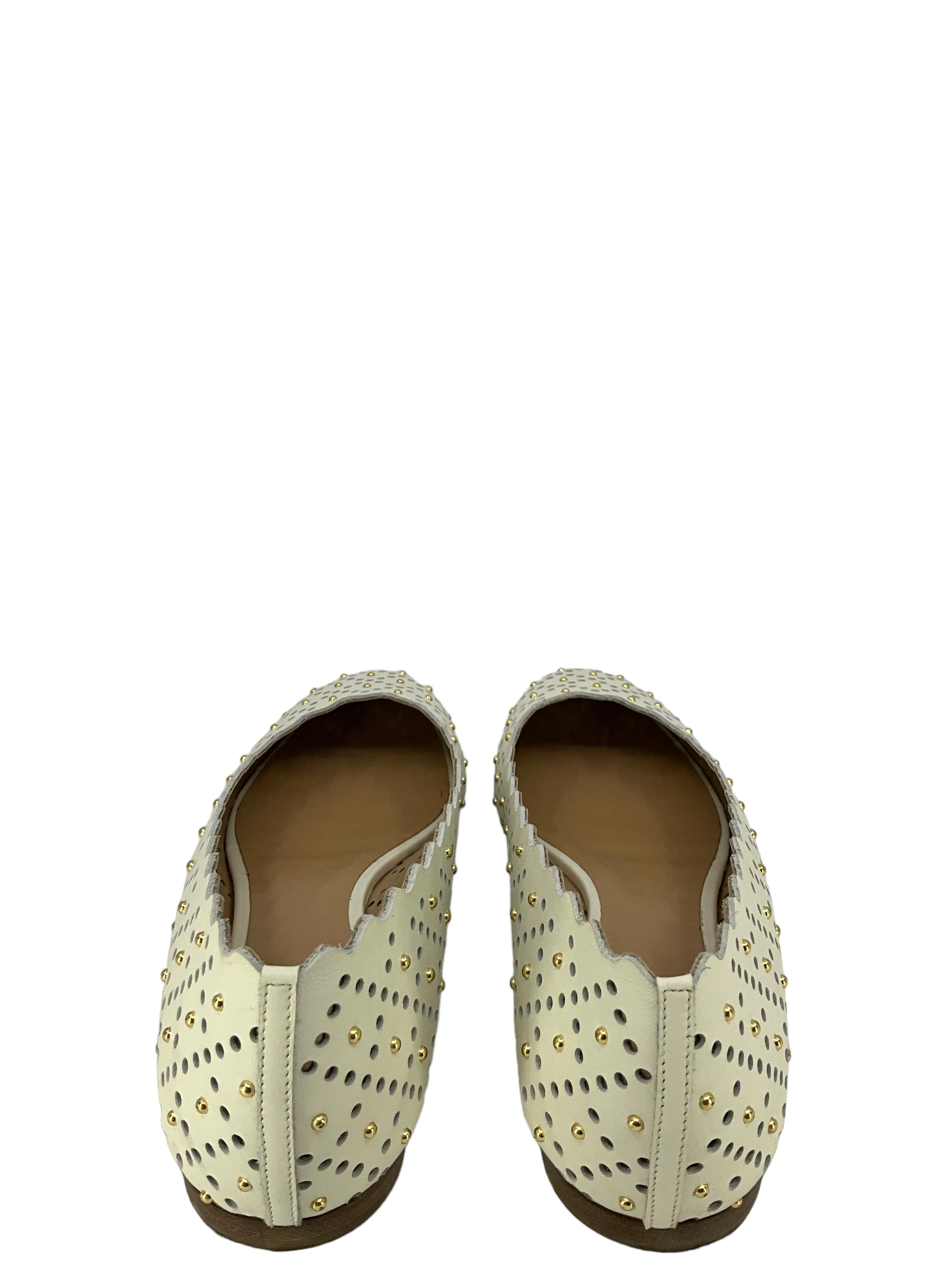 Chloe White Lasercut And Studded Leather Flats Size 11