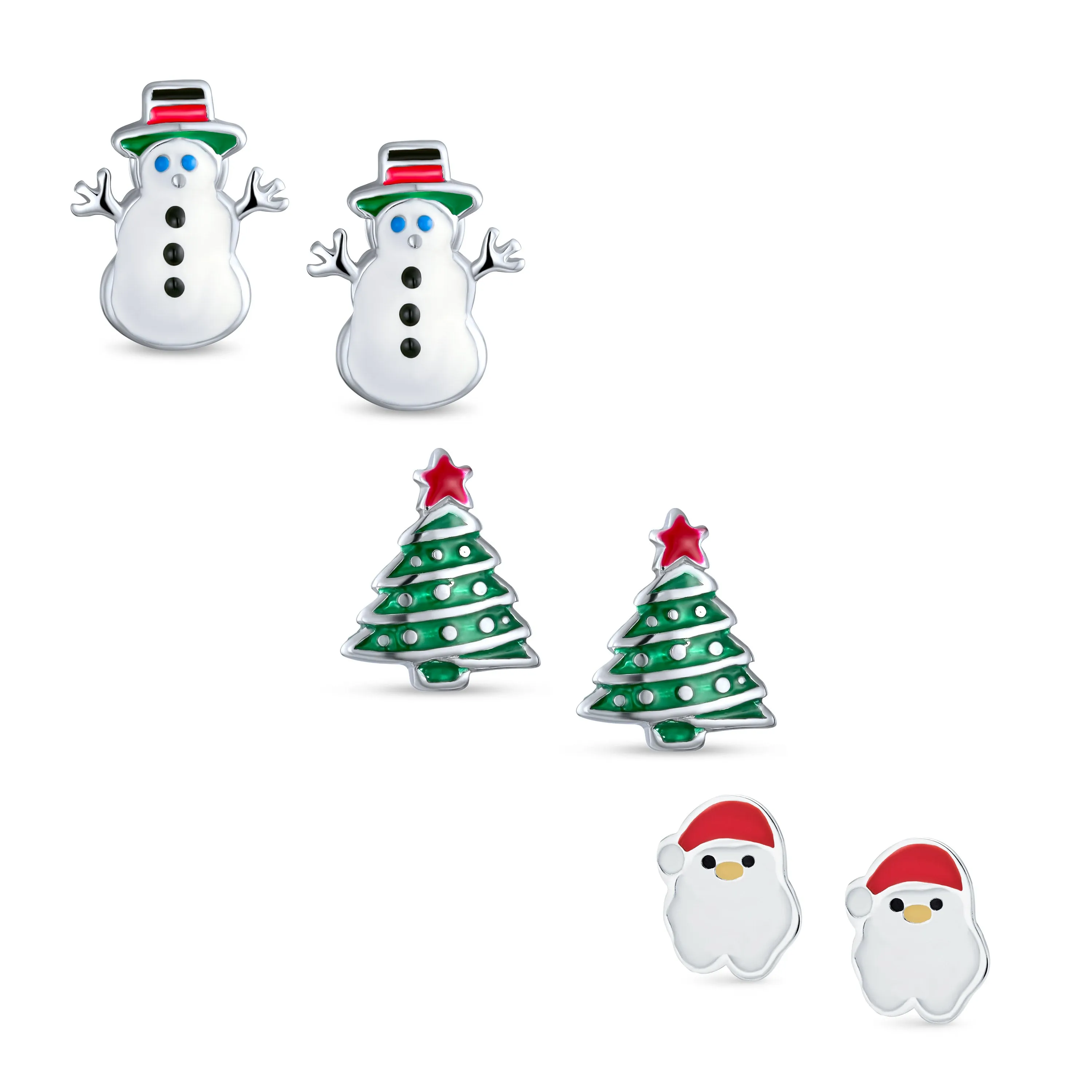 Christmas Colorful Enamel Snowman Christmas Tree Gingerbread Man Stud Earrings