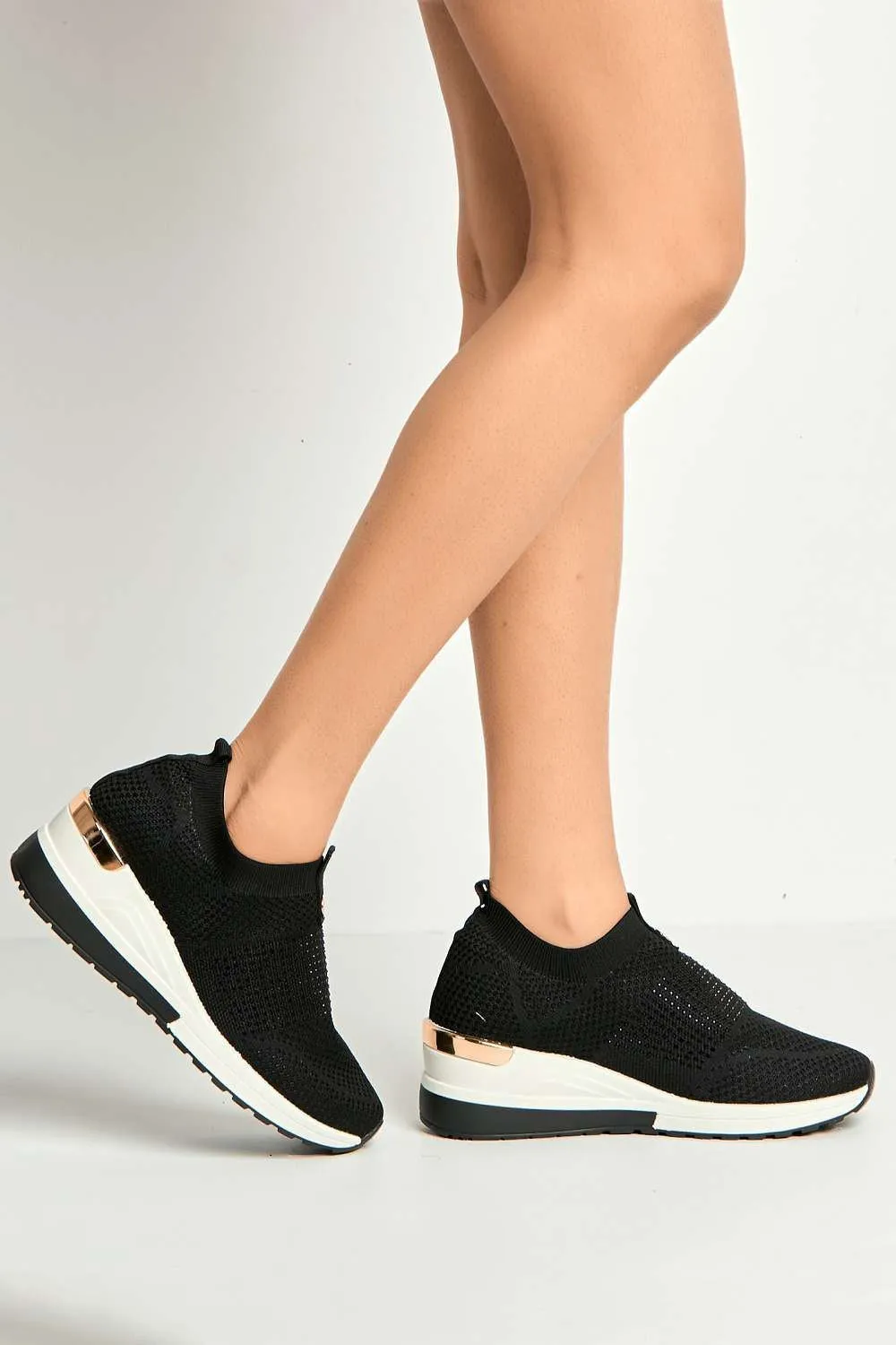 Ember Diamante Embellished Slip On Trainers in Black