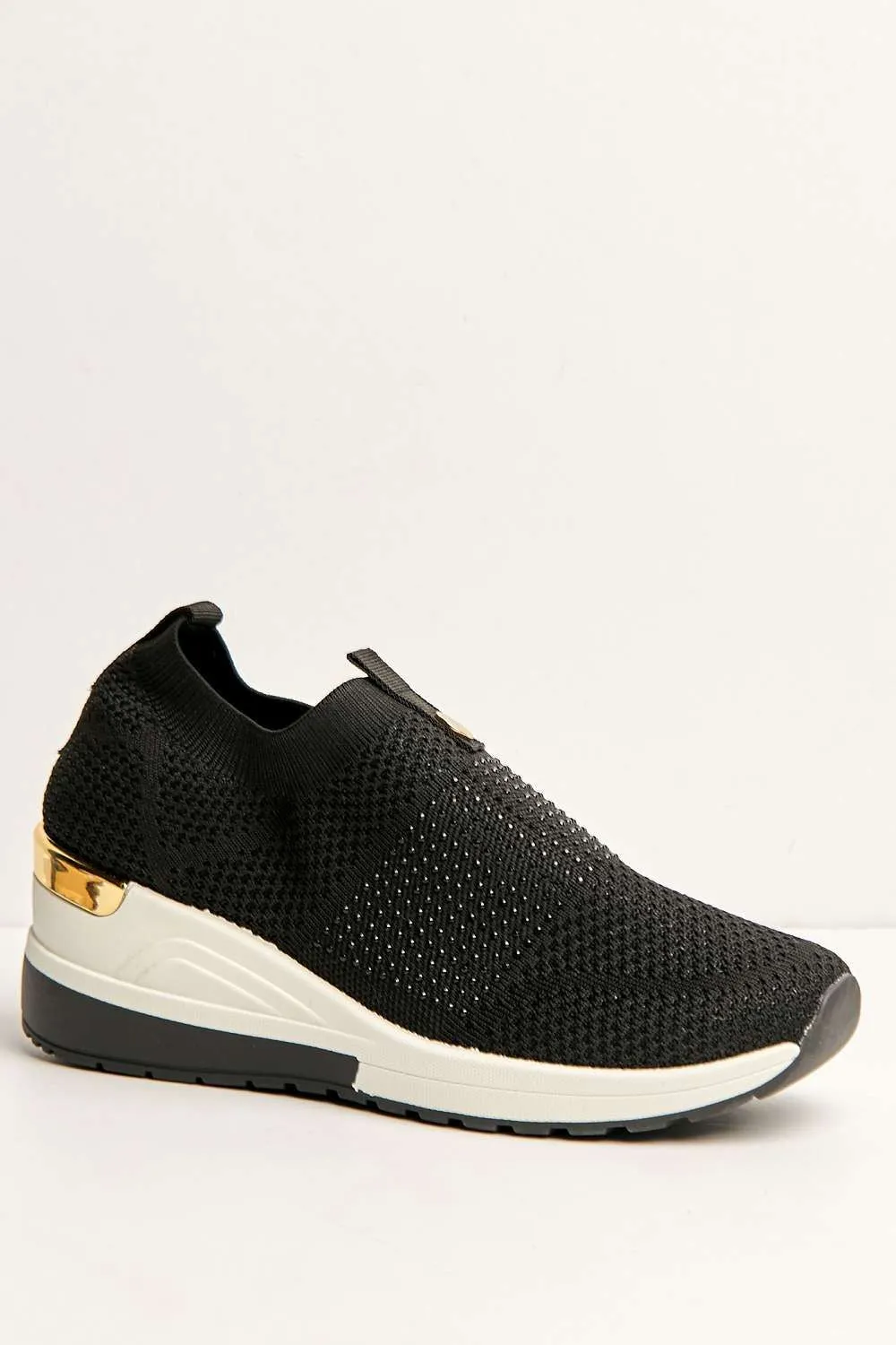 Ember Diamante Embellished Slip On Trainers in Black