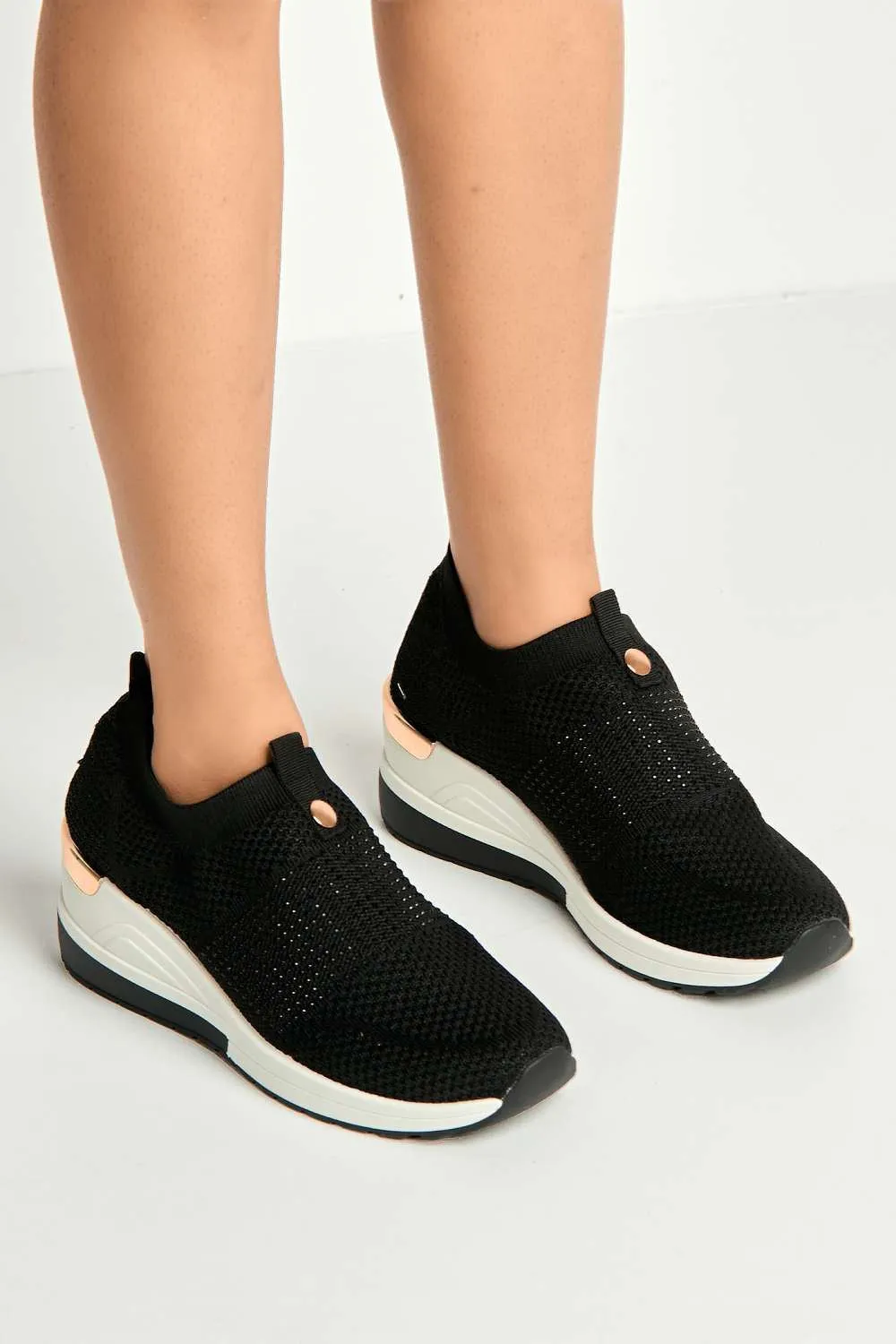 Ember Diamante Embellished Slip On Trainers in Black