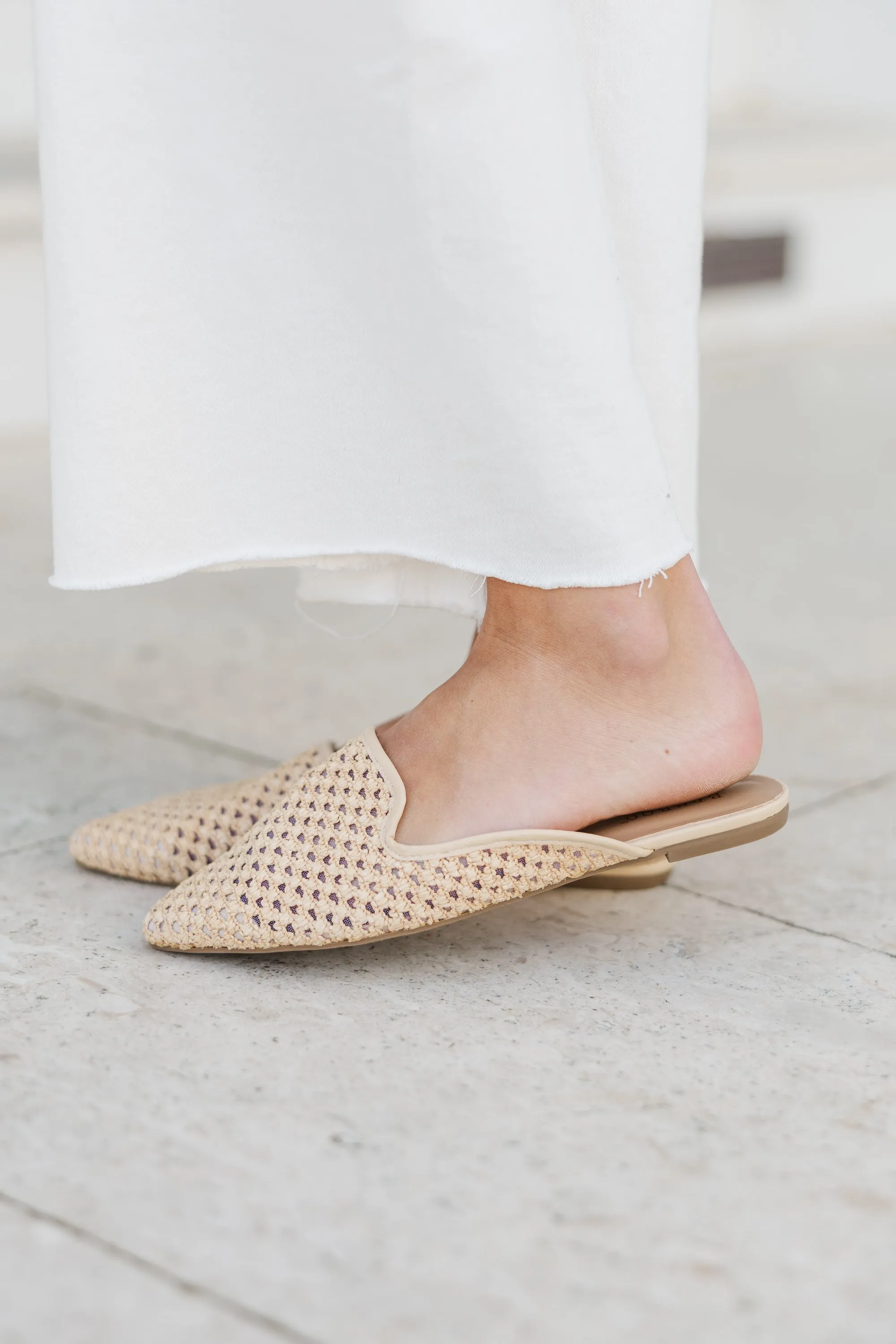 Feel The Love Natural Raffia Flat Mules