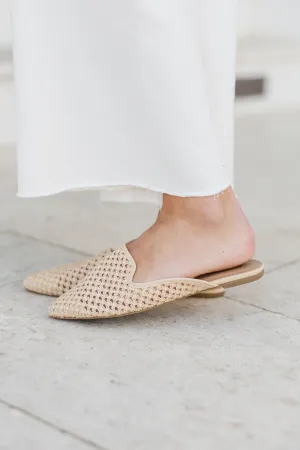 Feel The Love Natural Raffia Flat Mules