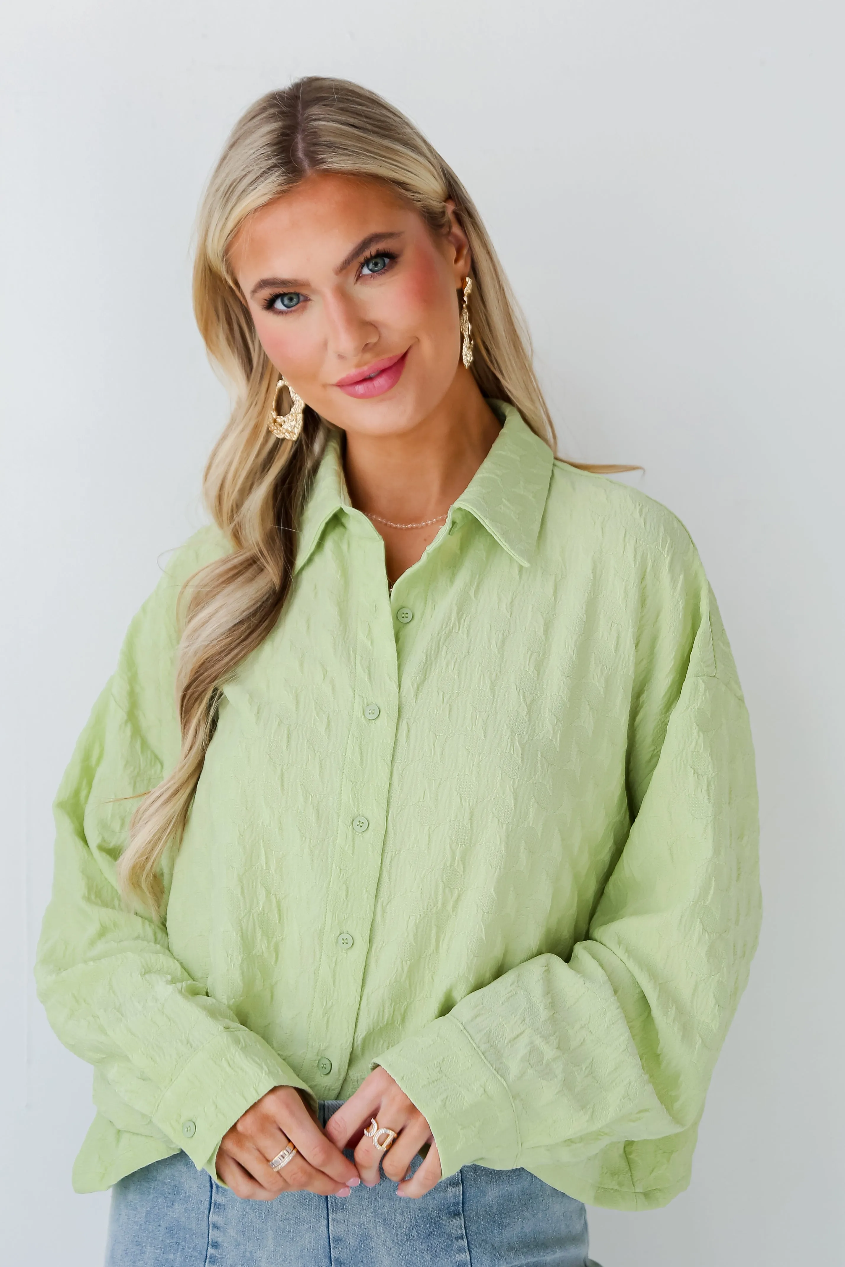 FINAL SALE - Budding Charm Lime Textured Blouse