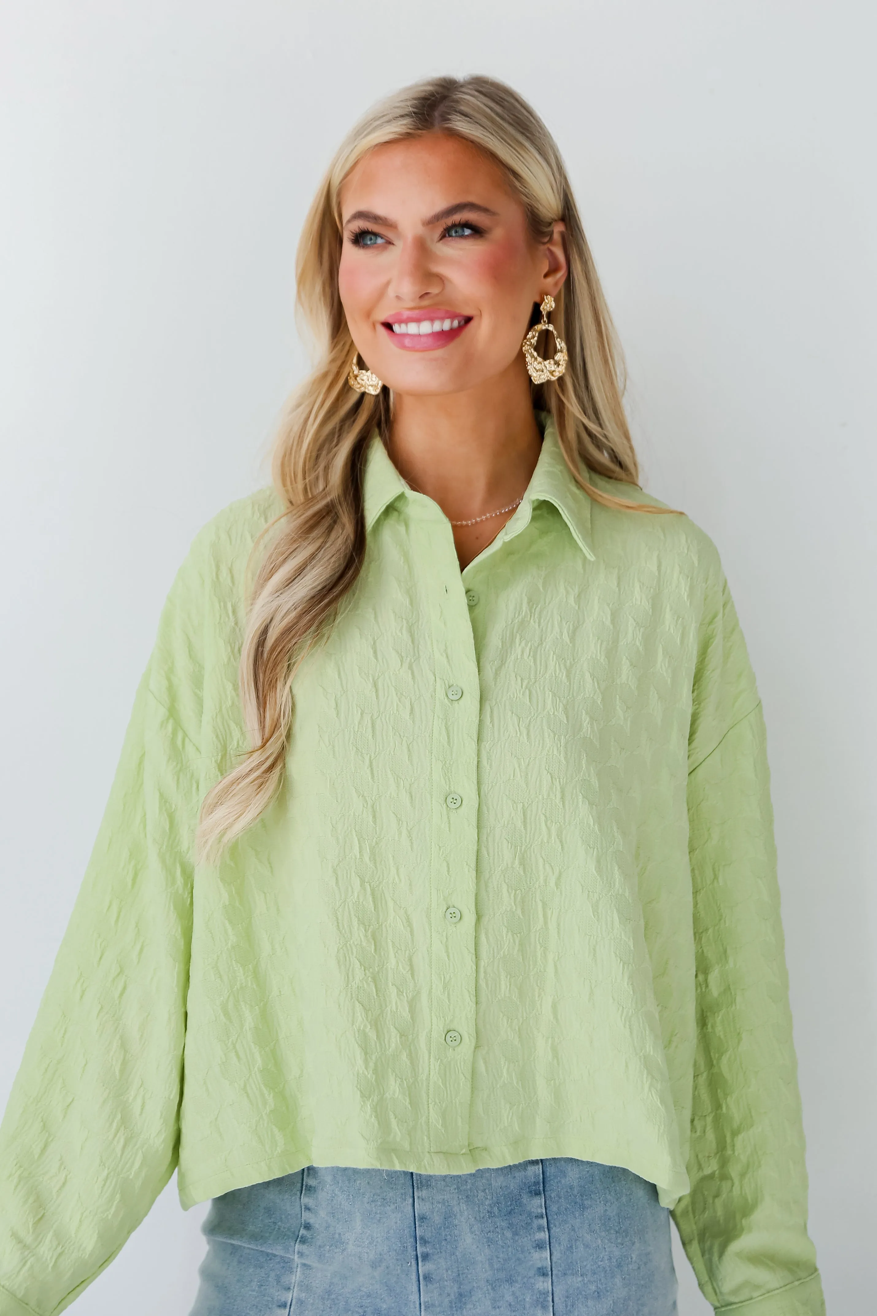 FINAL SALE - Budding Charm Lime Textured Blouse