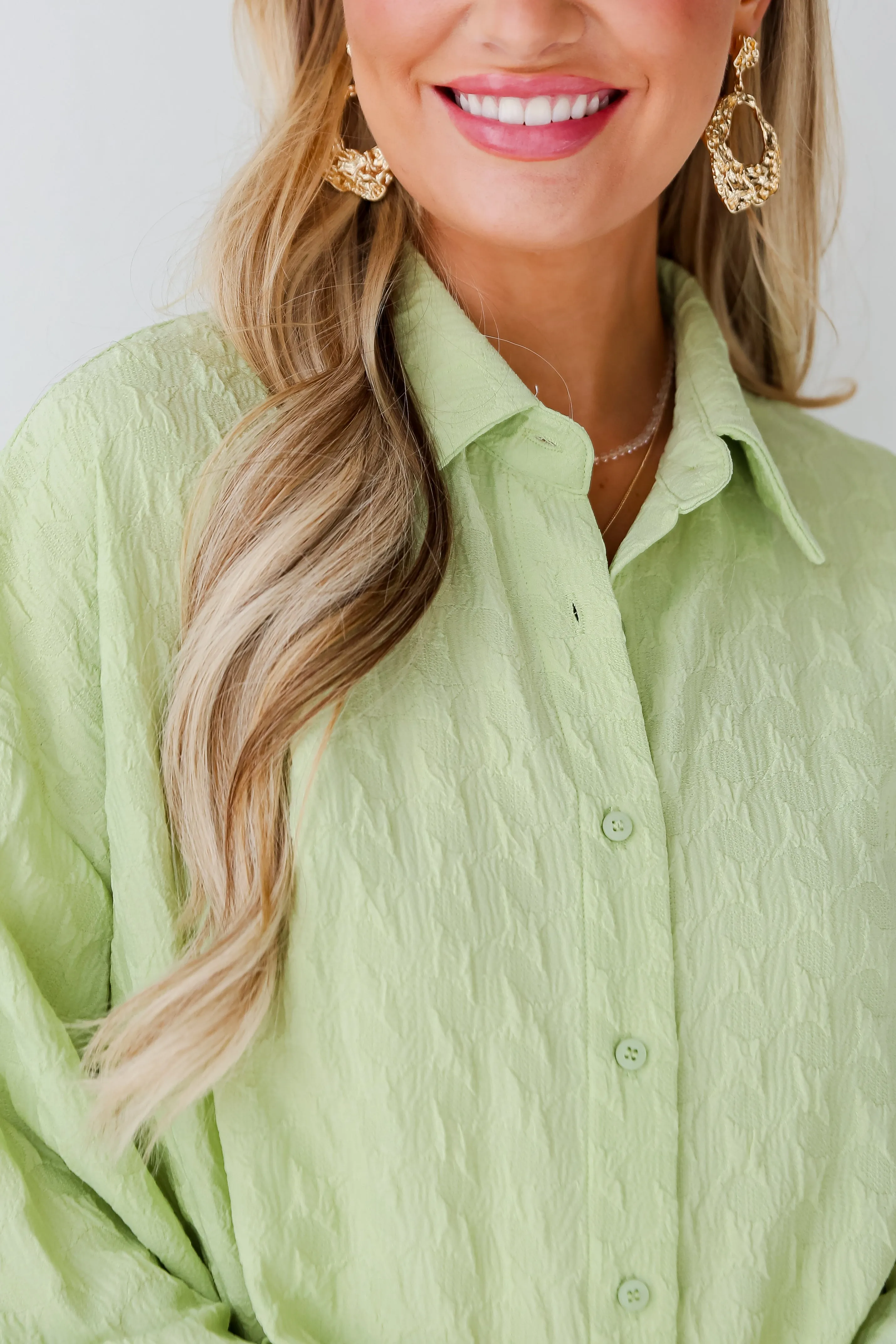 FINAL SALE - Budding Charm Lime Textured Blouse