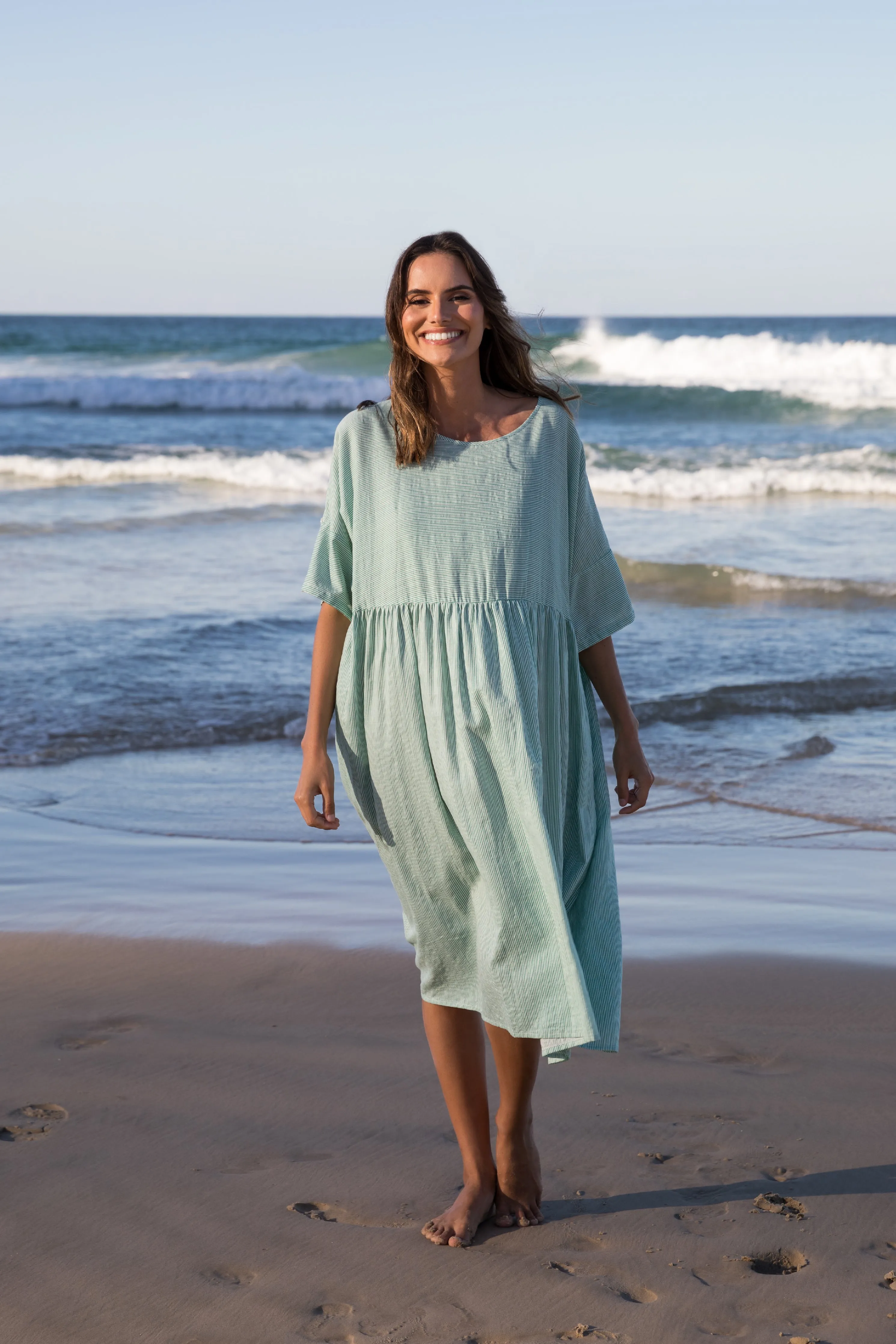 FINAL SALE Mayfair Dress in Mint Stripe