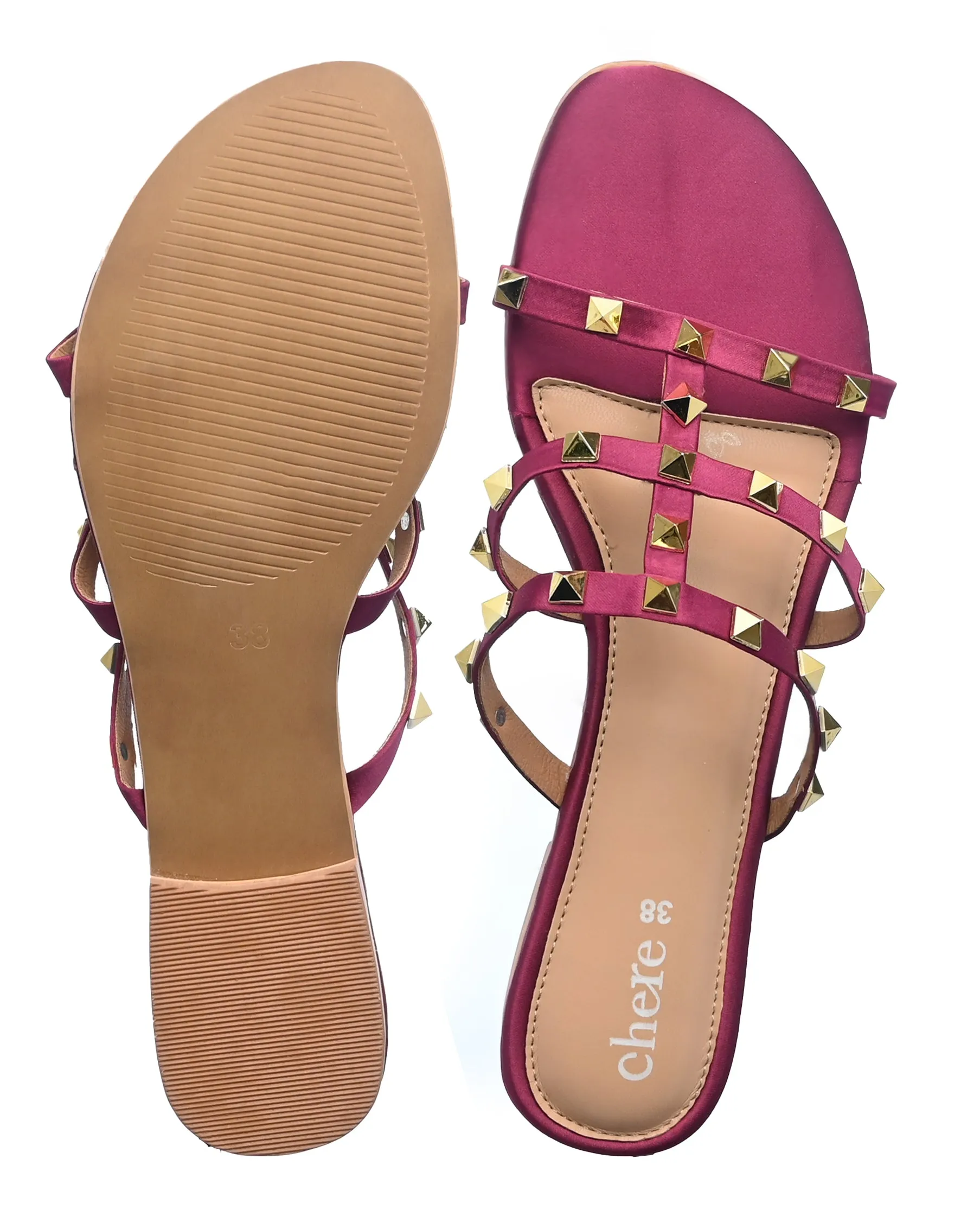 Fuchsia Stone Multi Straps Flats for Women