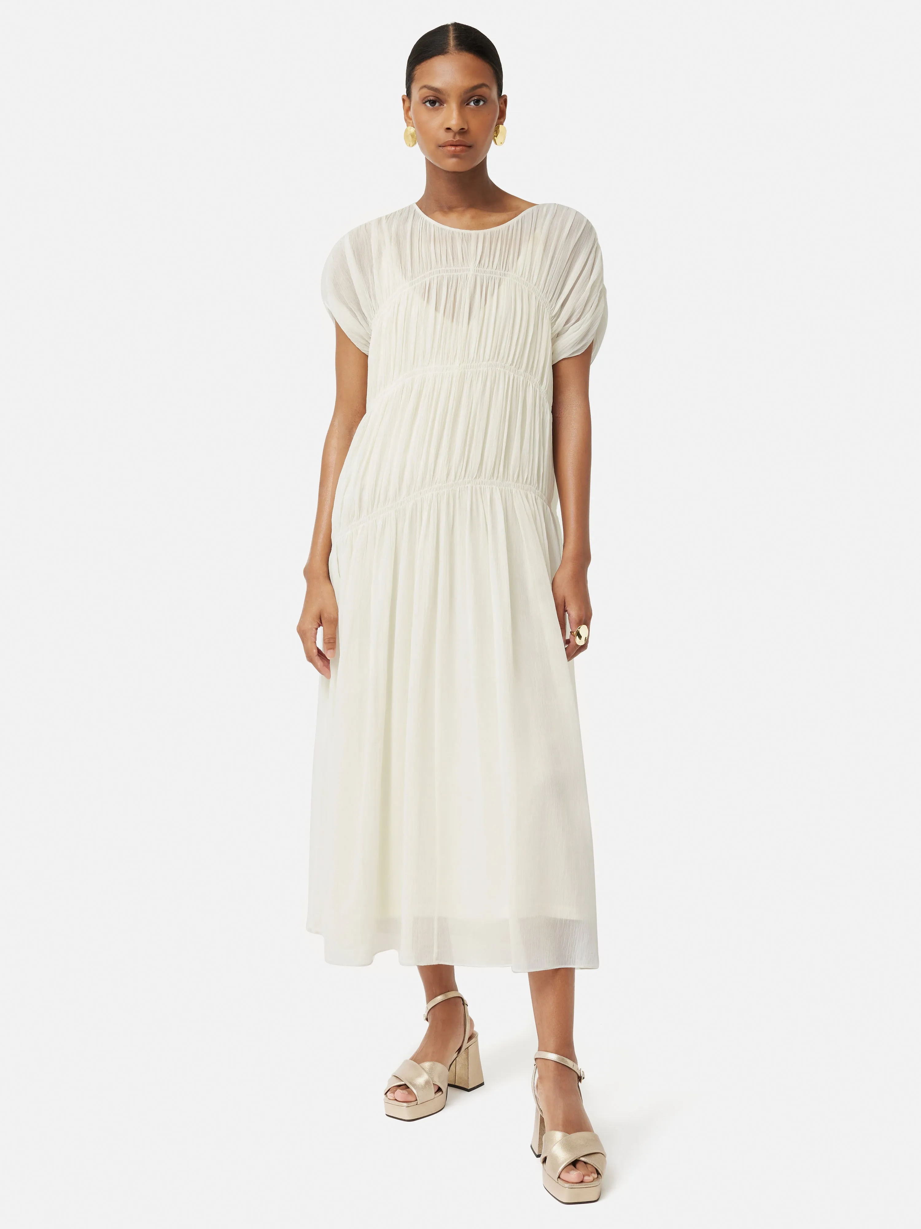 Gauze Viscose Ruched Dress | Cream