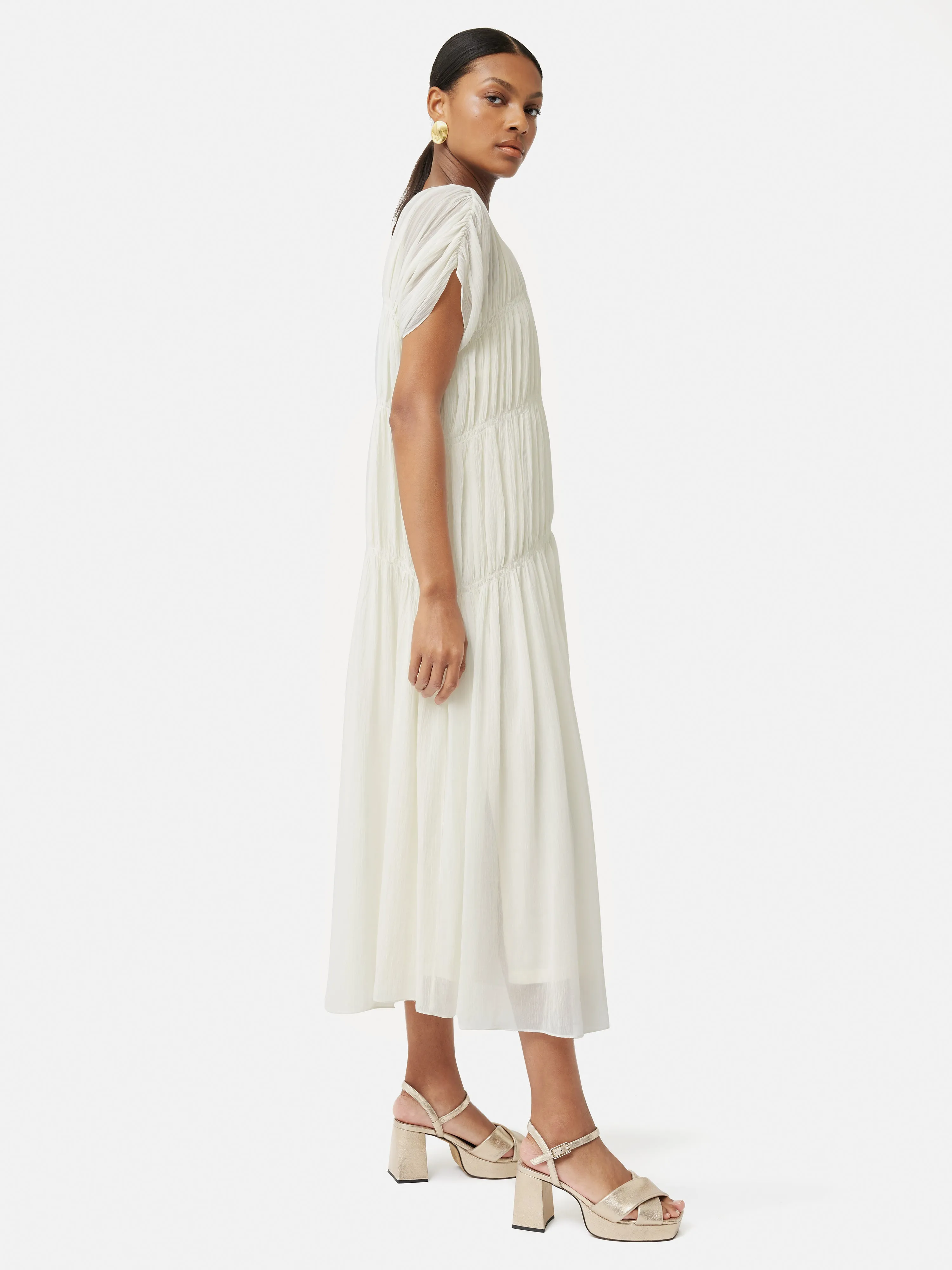 Gauze Viscose Ruched Dress | Cream