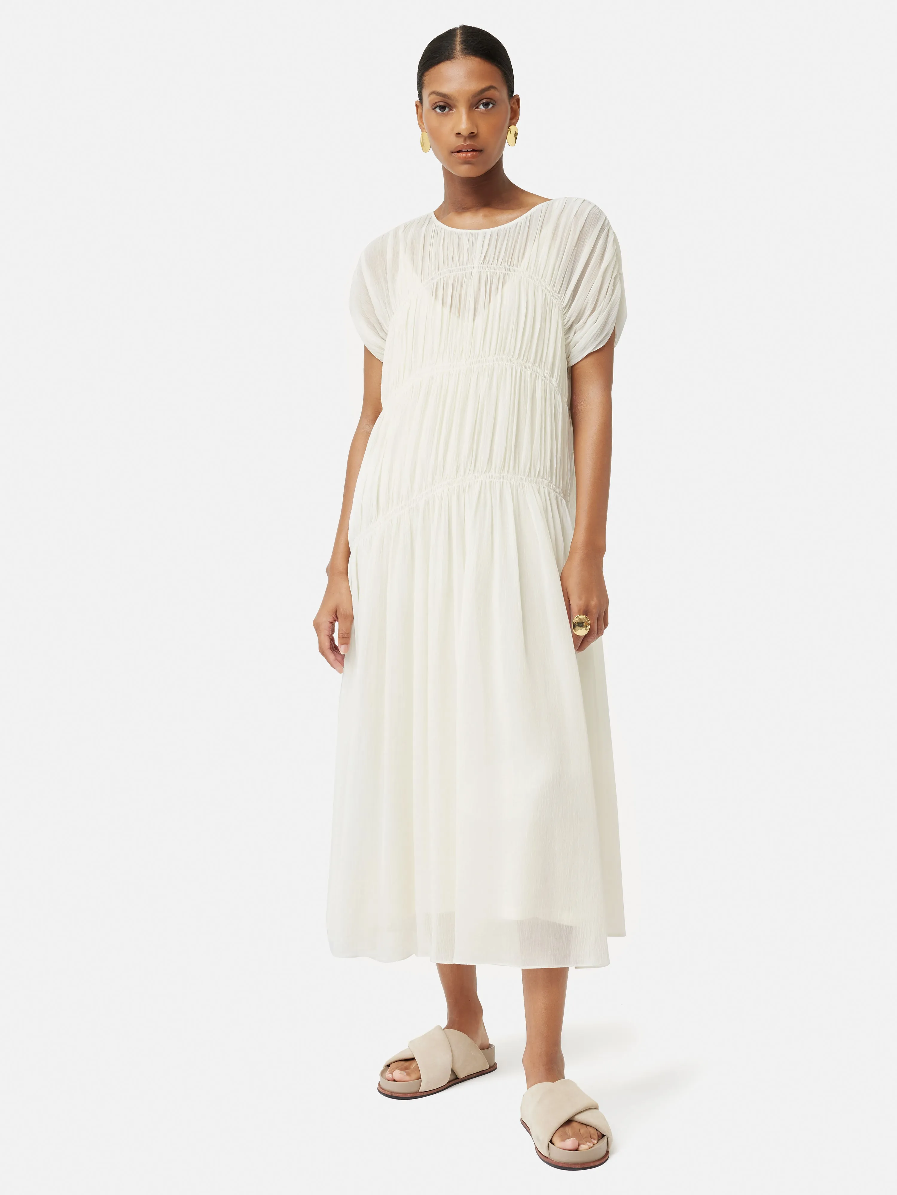 Gauze Viscose Ruched Dress | Cream